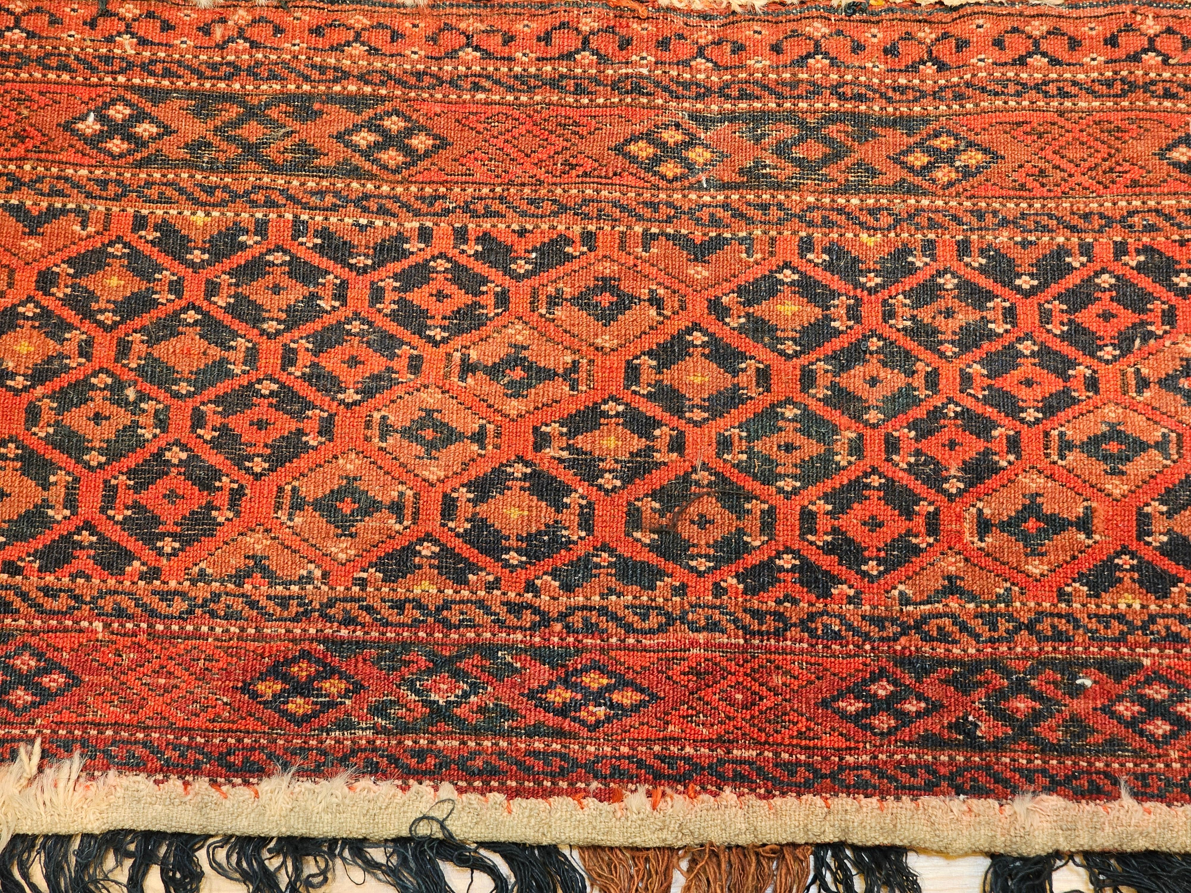 Early 20th Century Turkmen Ersari Tent Hanging in Red, Blue, Brown 3