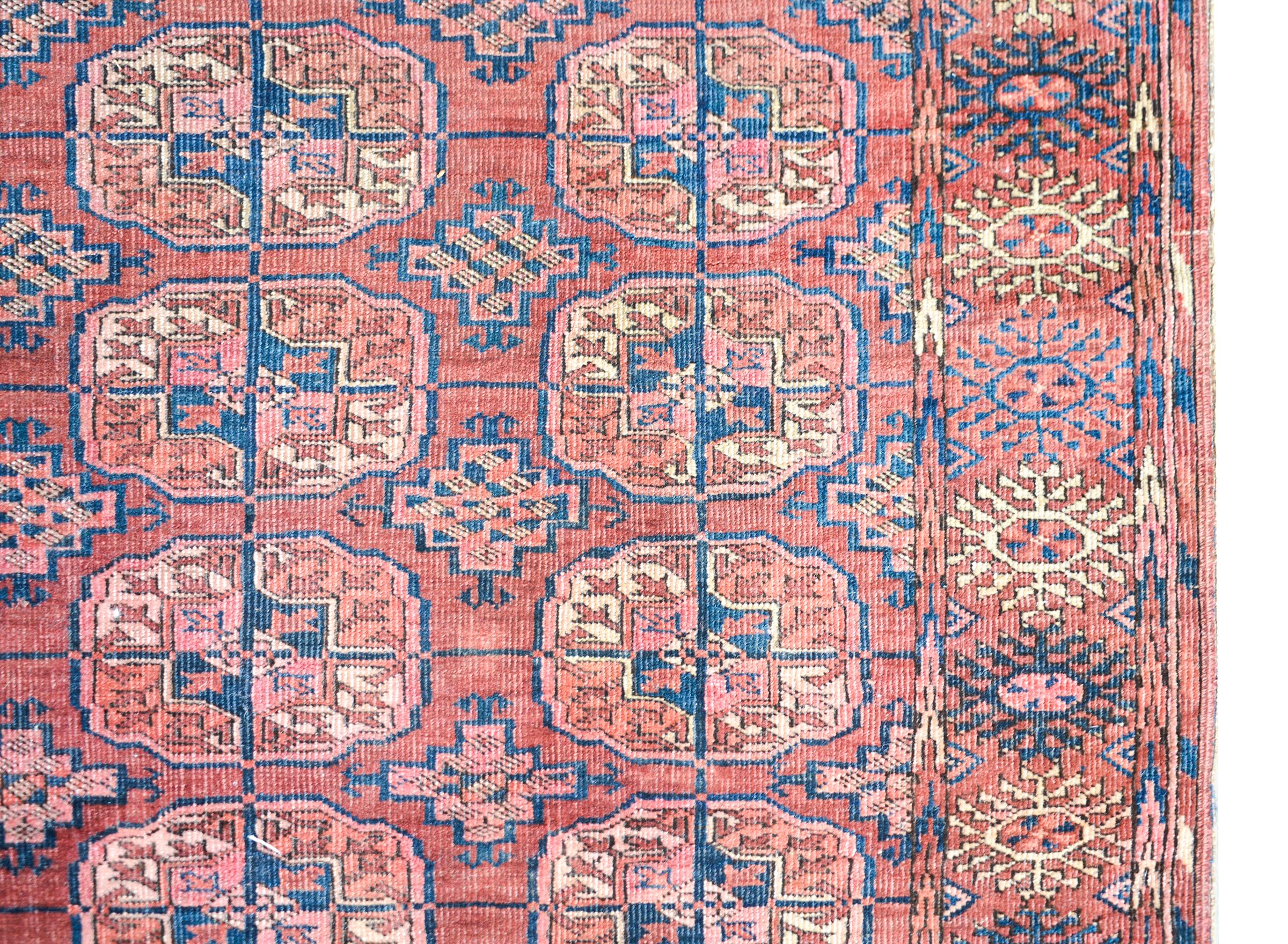 Hand-Knotted Early 20th Century Turkmen Tekke Rug For Sale