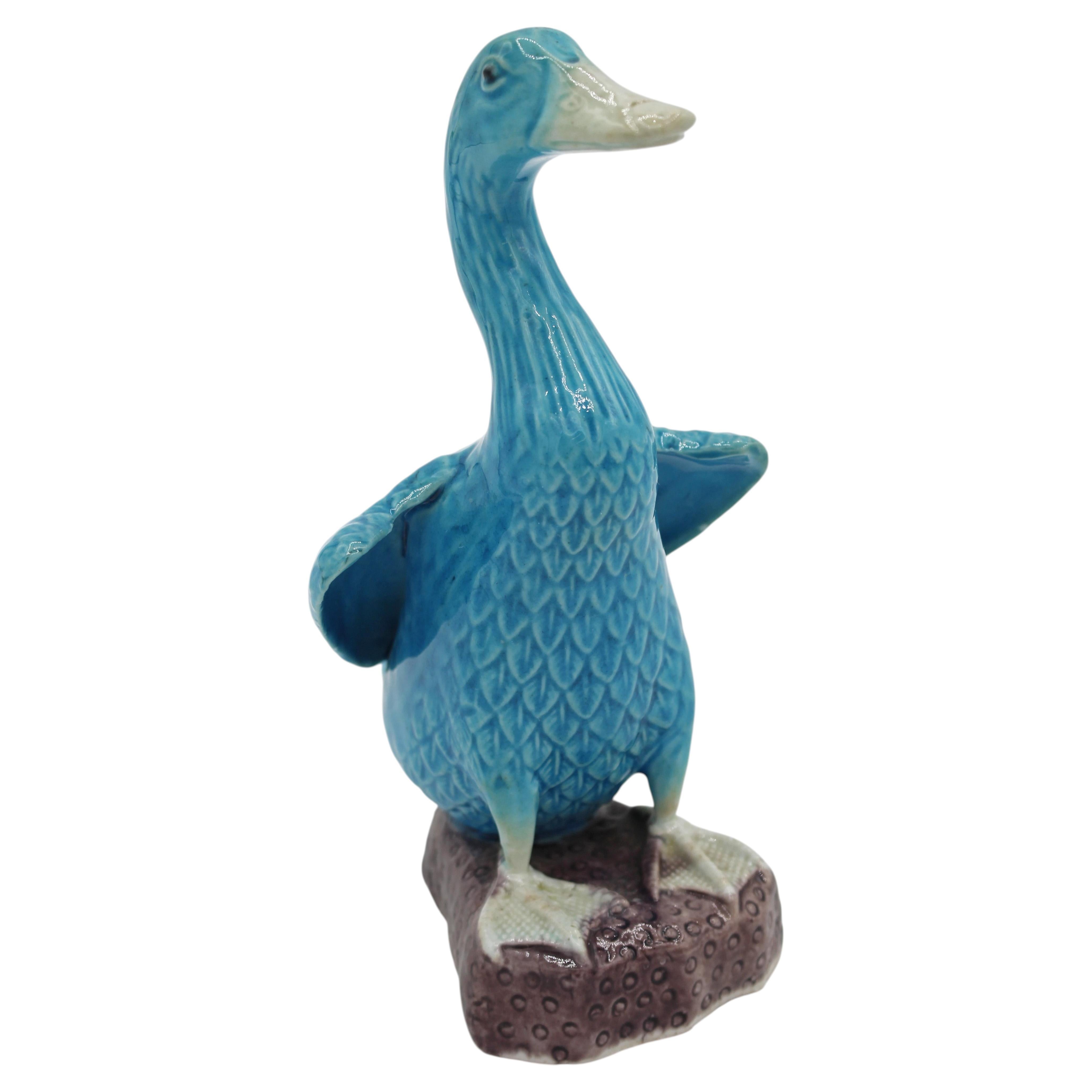 Early 20th Century Turquoise Chinese Porcelain Goose Figurine
