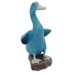 Early 20th Century Turquoise Chinese Porcelain Goose Figurine
