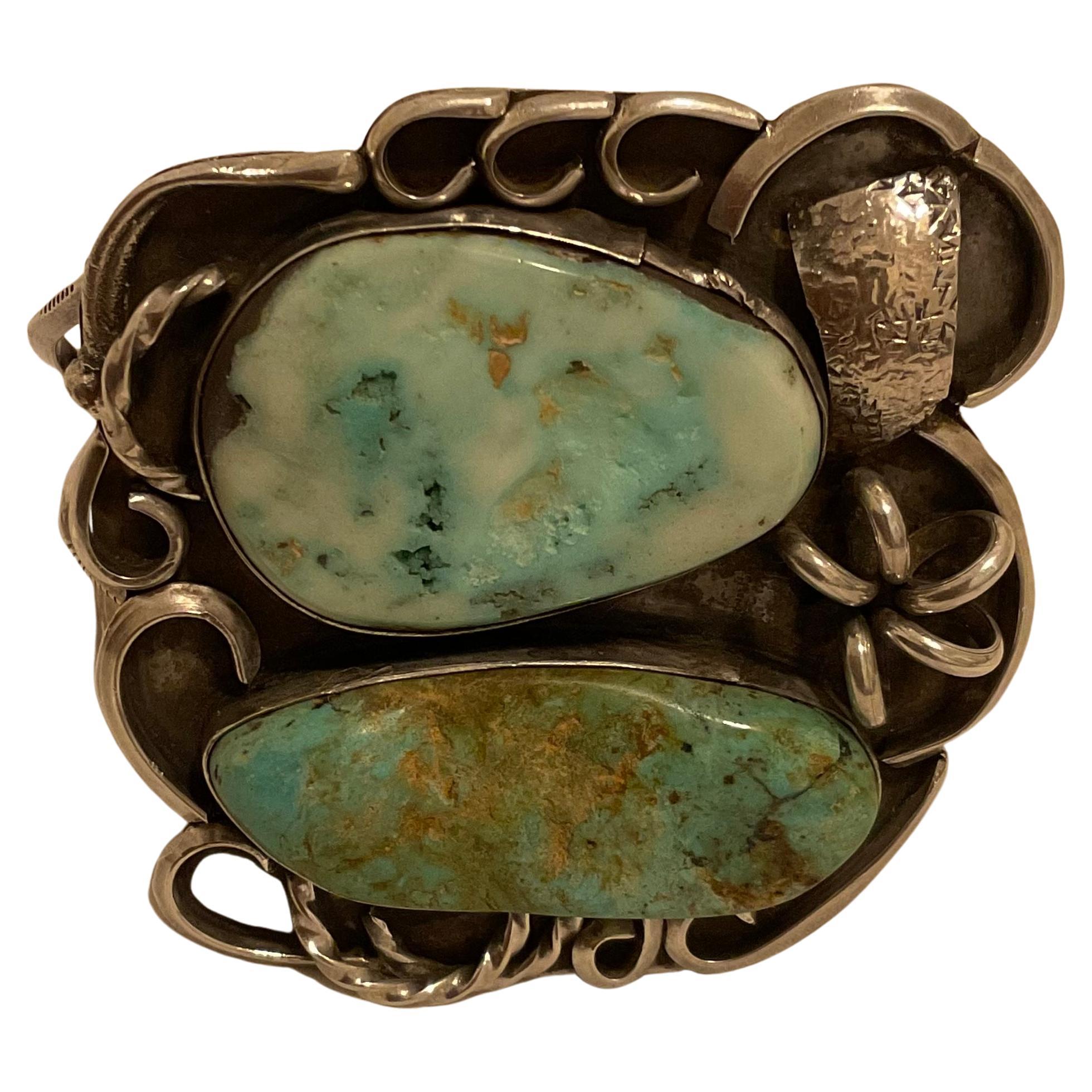 Early 20th Century Turquoise Mountain Bird's Eye Sterling Silver Cuff Bracelet