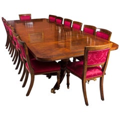 Early 20th Century Twin Pillar Regency Style Dining Table & 14 Chairs
