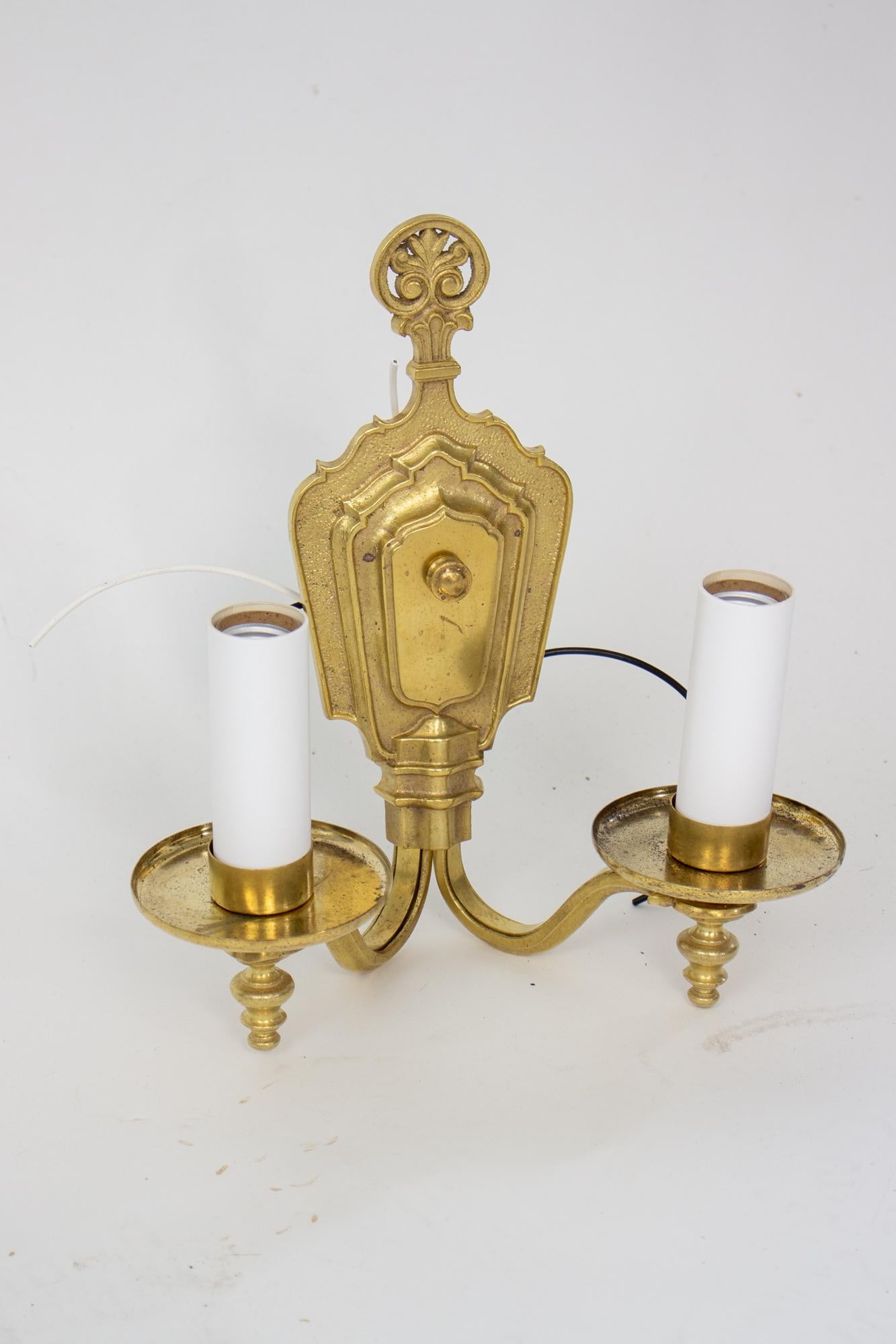 Early 20th Century Two Arm Brass Miller Sconce For Sale 1