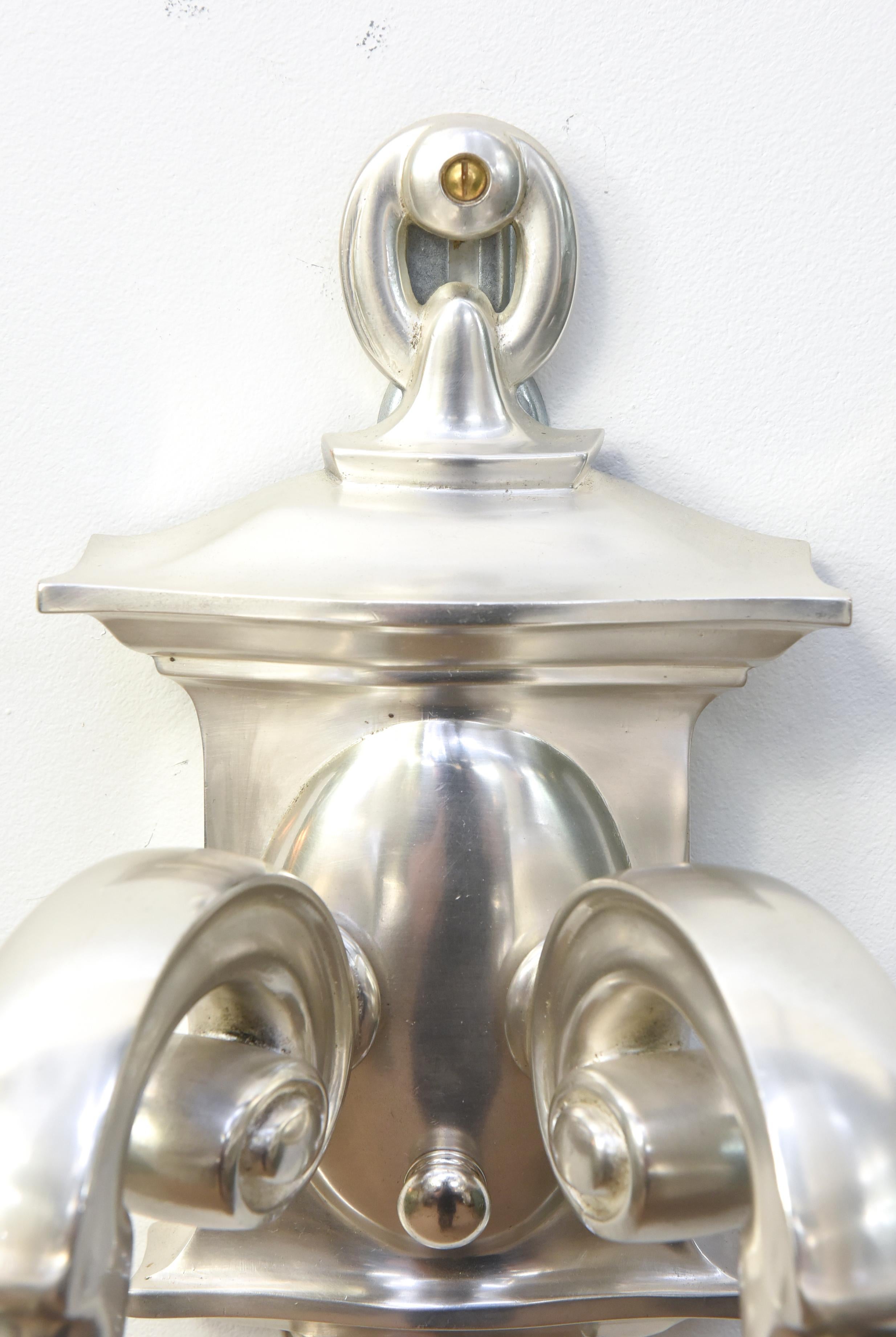 Early 20th Century Two Arm Silver Rococo Sconces, a Pair In Good Condition For Sale In Canton, MA