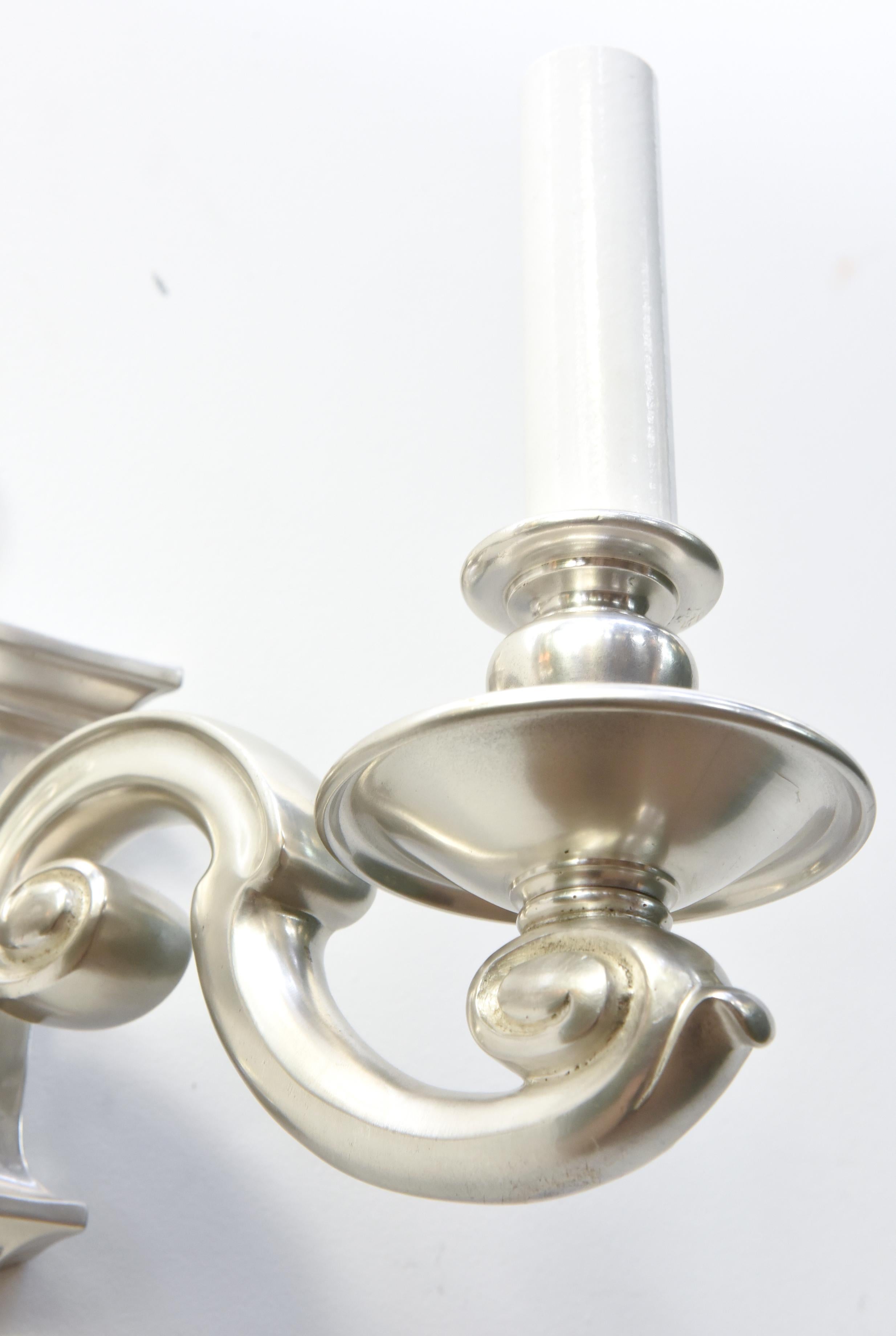Silver Plate Early 20th Century Two Arm Silver Rococo Sconces, a Pair For Sale