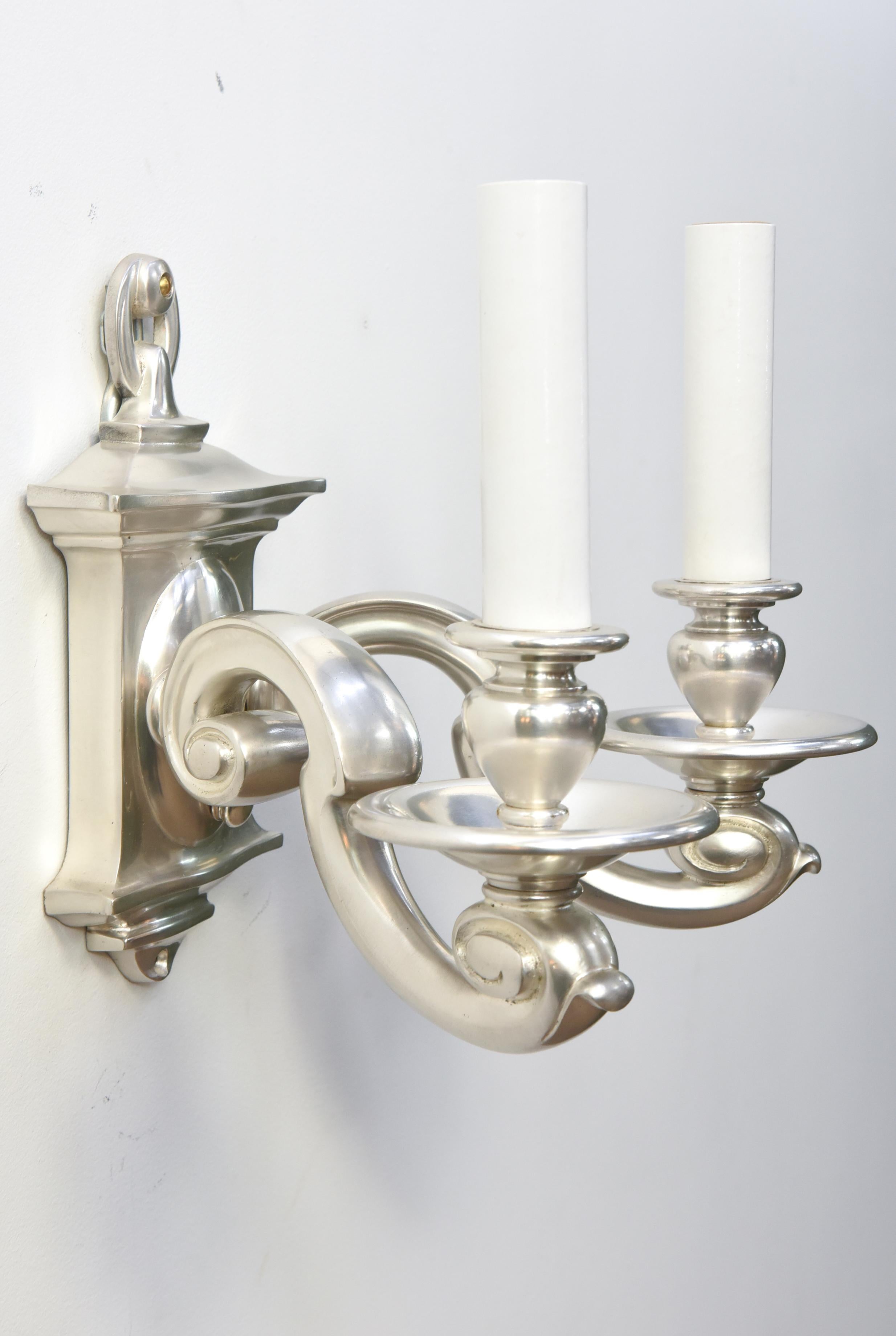 Early 20th Century Two Arm Silver Rococo Sconces, a Pair For Sale 1