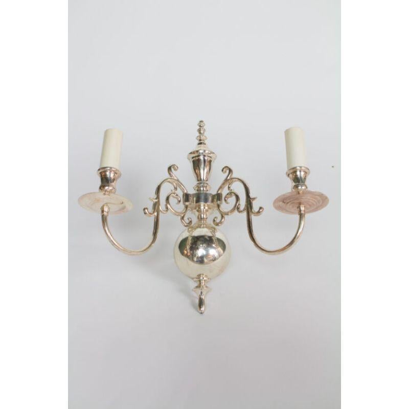 American Classical Early 20th Century Two Arm Silverplate Sconce For Sale