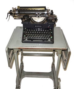 Early 20th Century Typewriter, on Steel Dual Drop-Leaf Rolling Typewriter Table