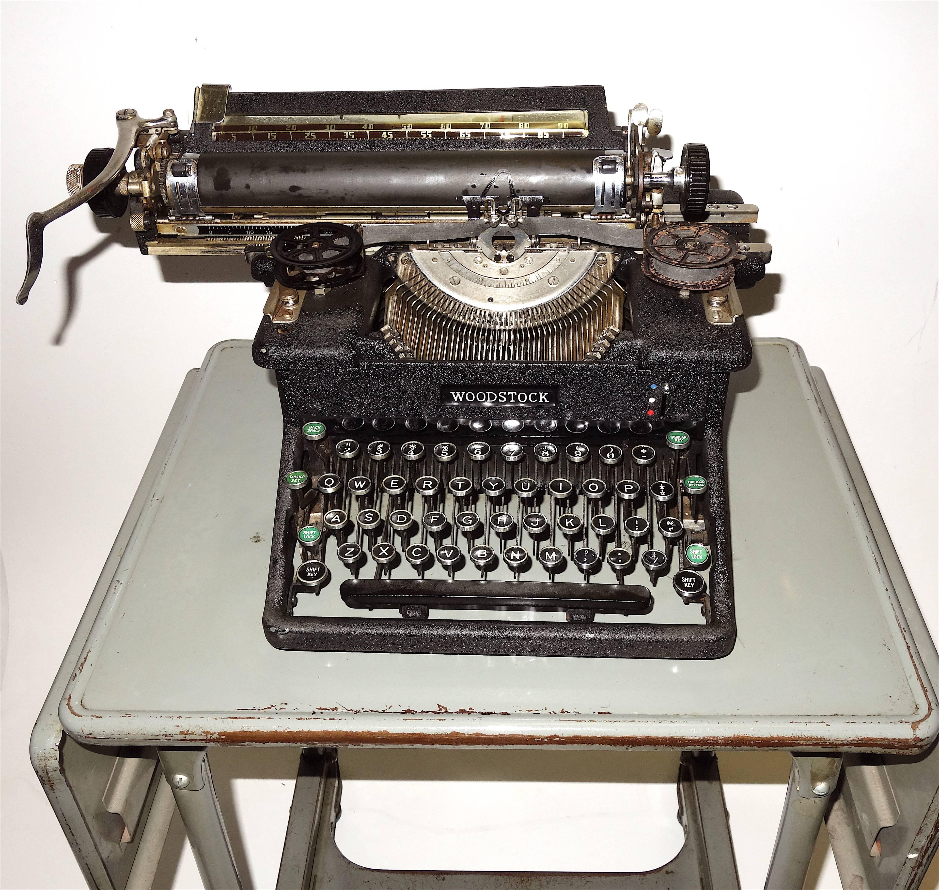 American Early 20th Century Typewriter, on Steel Dual Drop-Leaf Rolling Typewriter Table For Sale