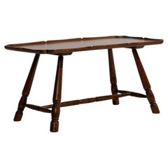 Early 20th Century UK Weathered Honey Oak Long Oak Trestle Console