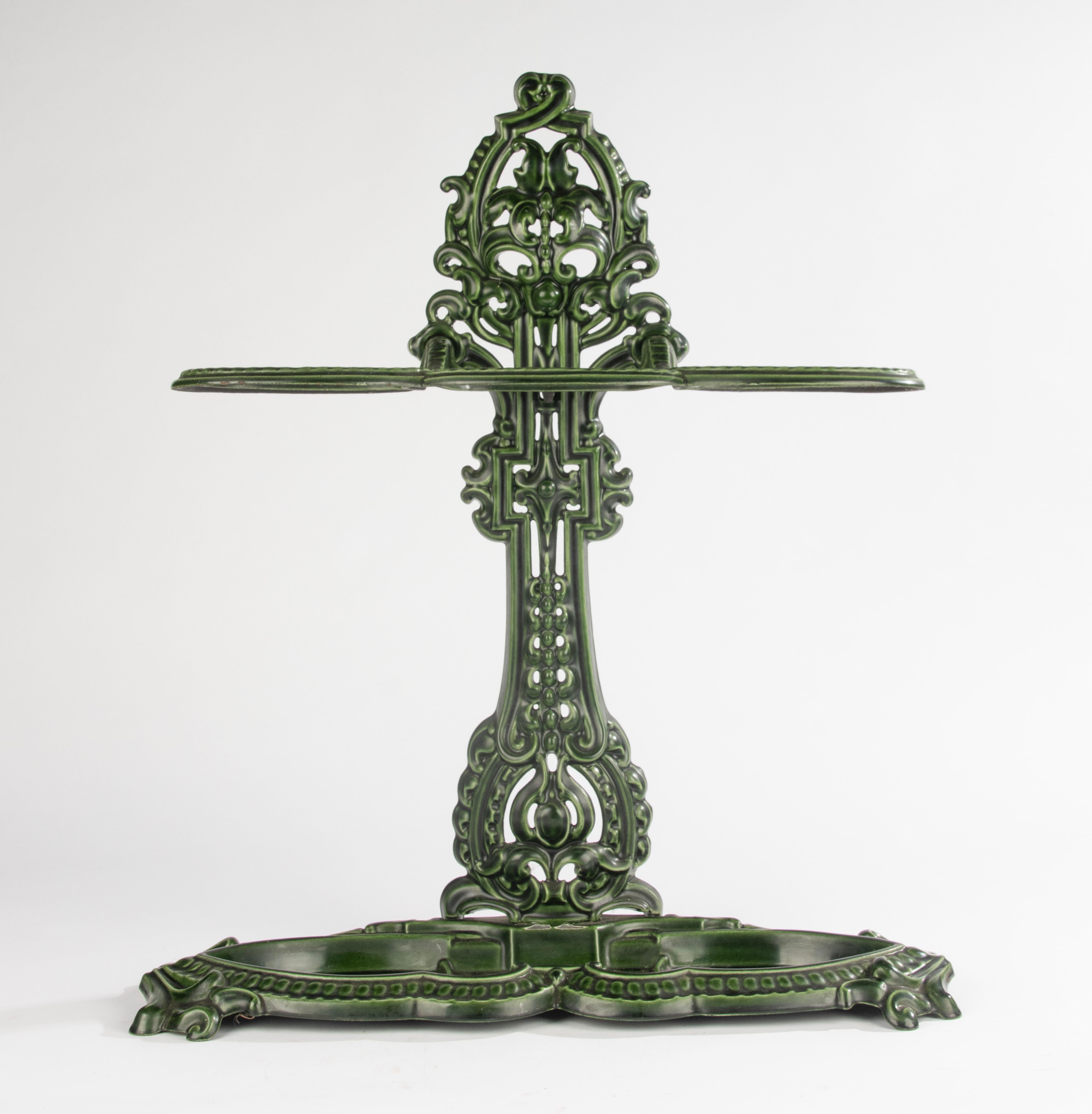 French Early 20th Century Umbrella Stand - France - Cast Iron with Green Enamel For Sale