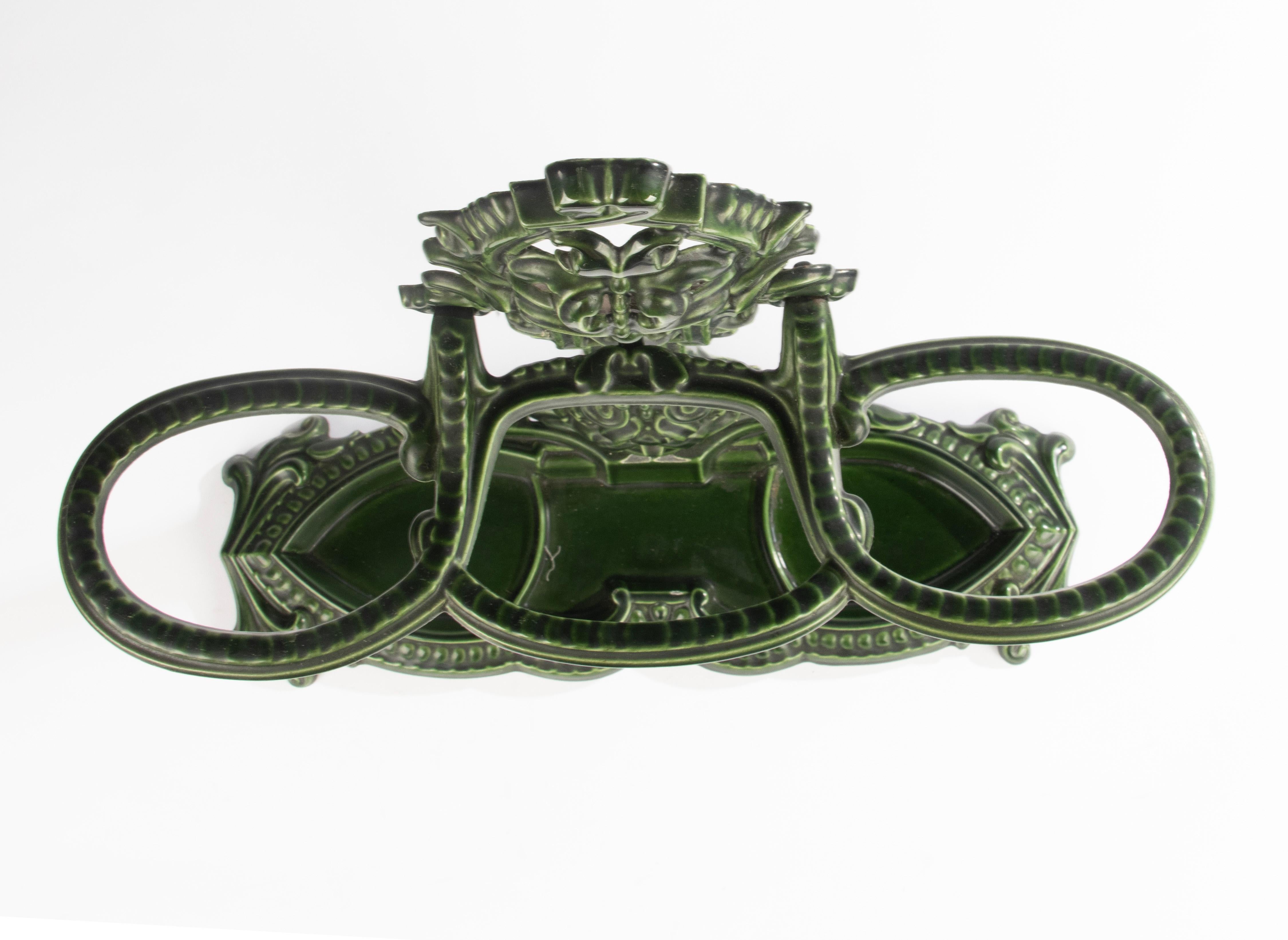 Early 20th Century Umbrella Stand - France - Cast Iron with Green Enamel For Sale 2