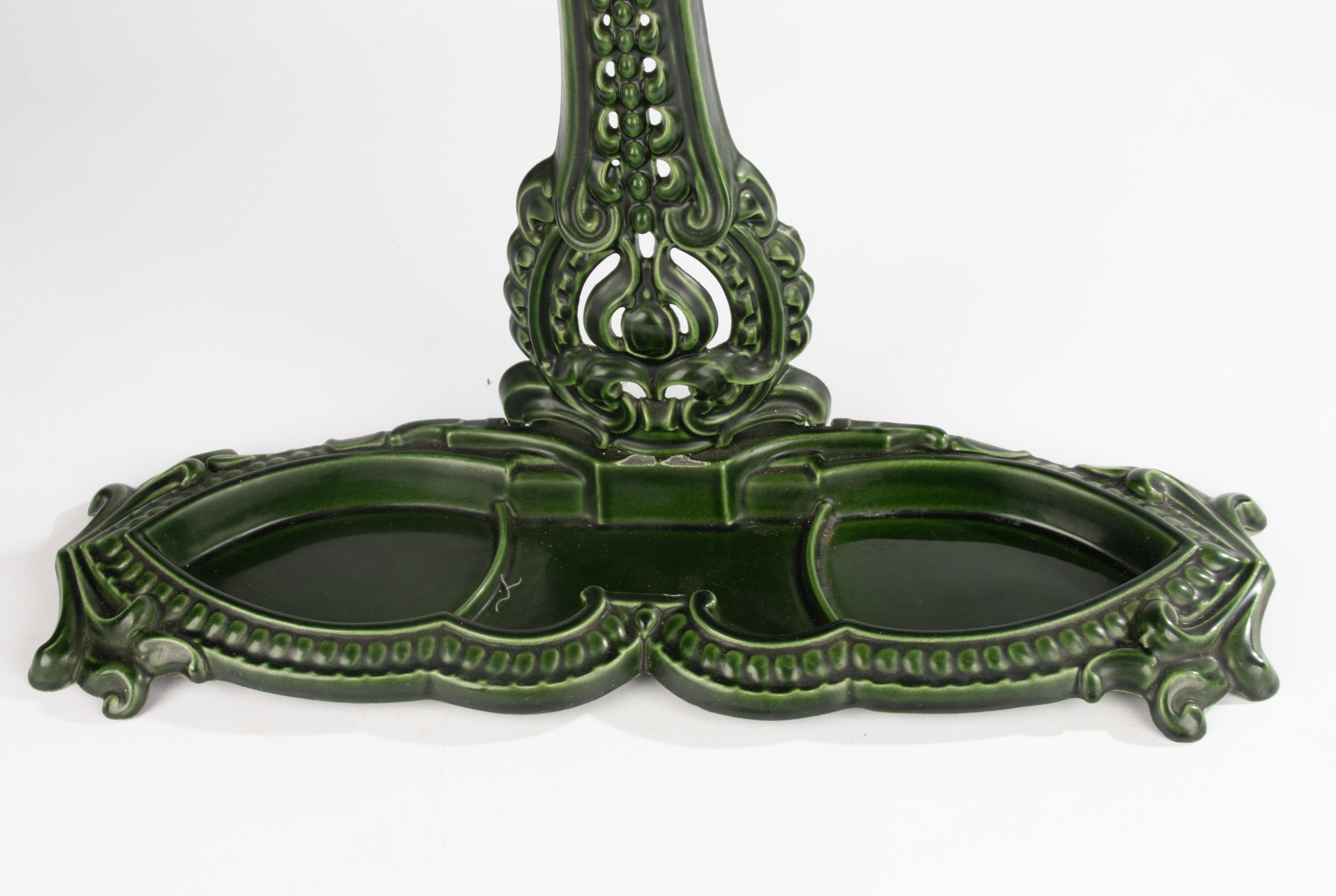 Early 20th Century Umbrella Stand - France - Cast Iron with Green Enamel For Sale 3