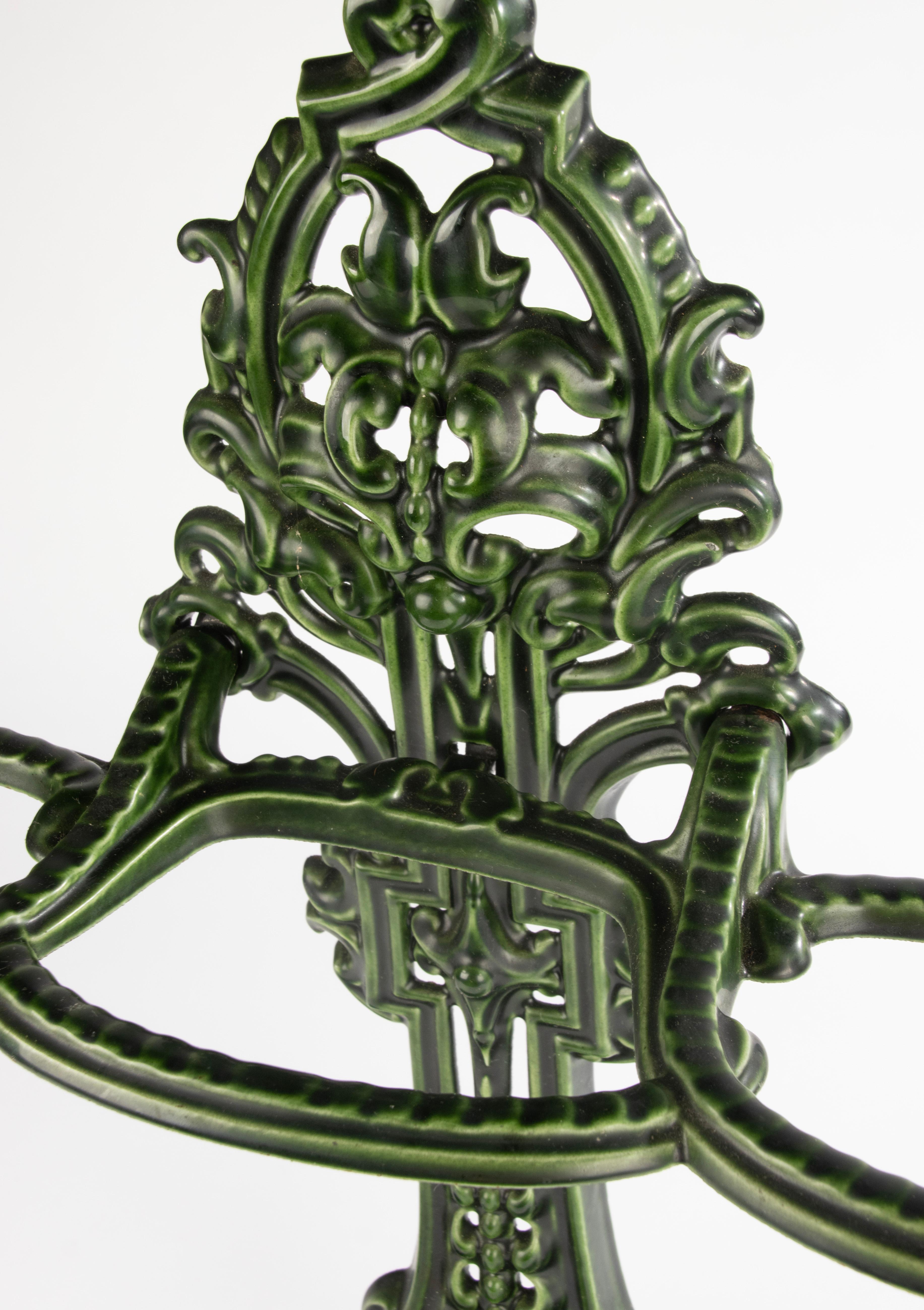 Early 20th Century Umbrella Stand - France - Cast Iron with Green Enamel For Sale 4