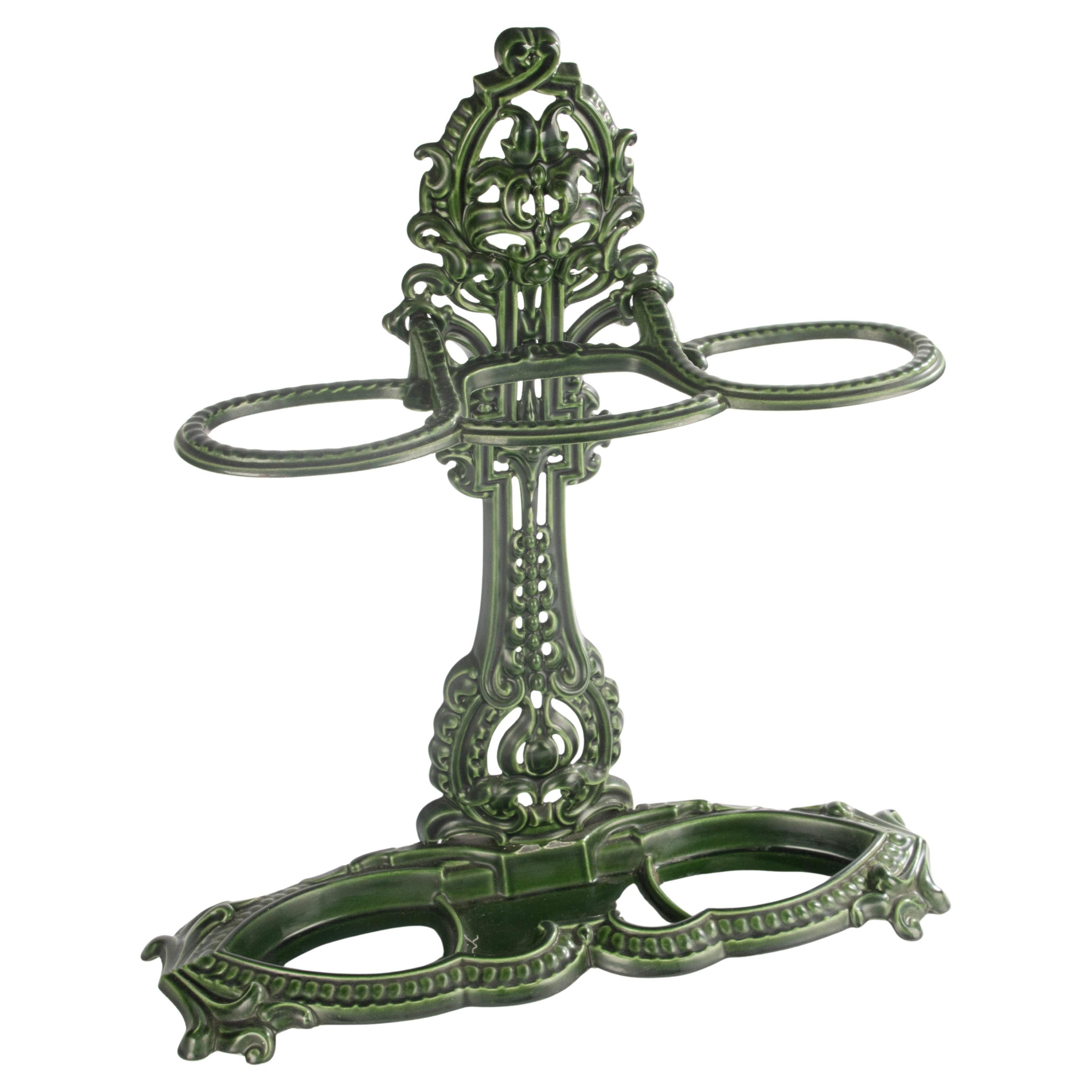 Early 20th Century Umbrella Stand - France - Cast Iron with Green Enamel For Sale