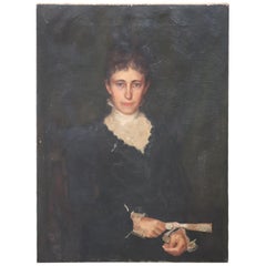 Early 20th Century Unknown Artist Portrait of Lady, Oil Painting on Canvas