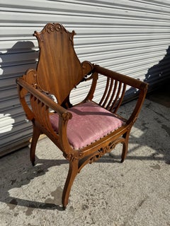 Early 20th Century Upholstered Walnut Throne Chair