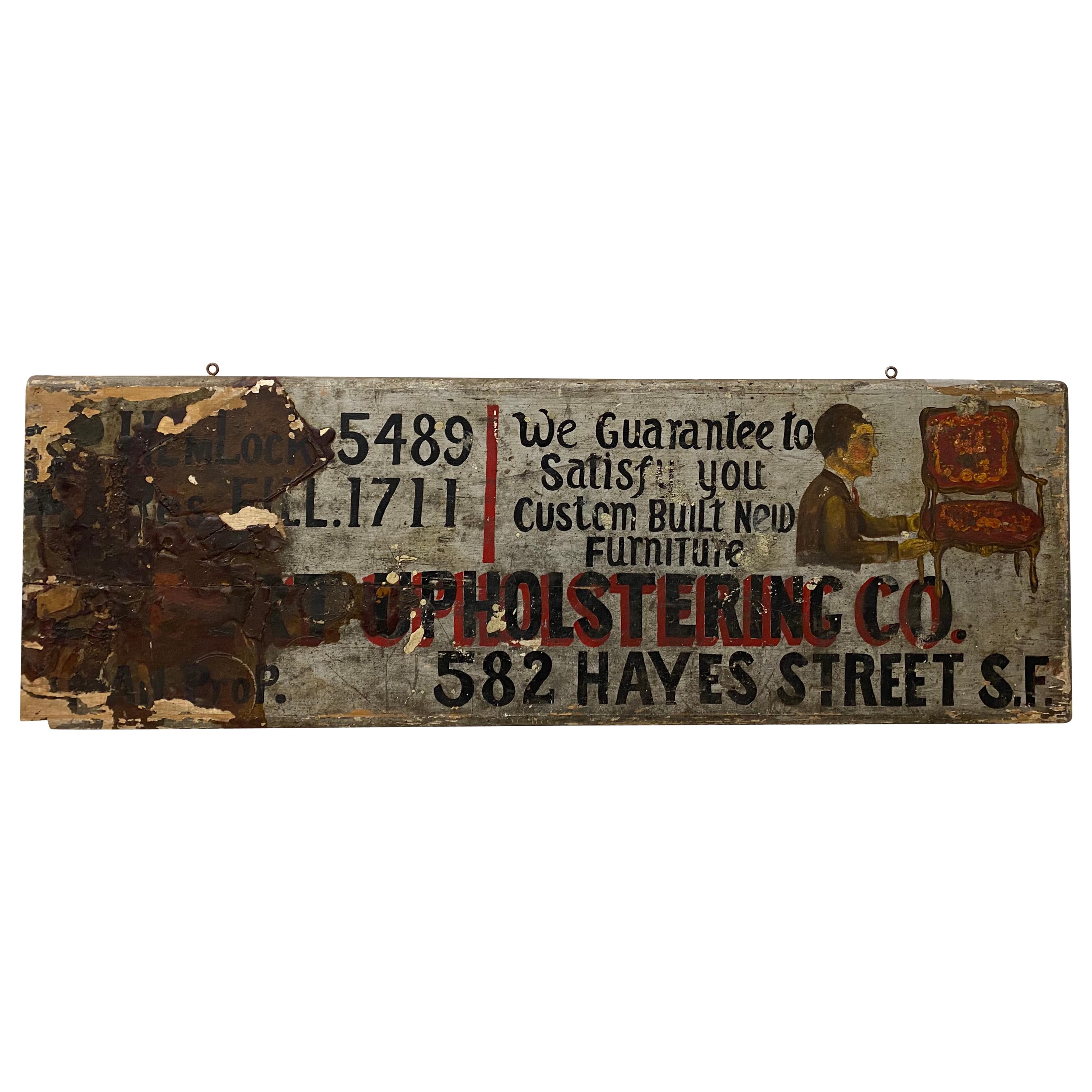 Early 20th Century "Upholstery Shop" Hand Painted Sign, circa 1920