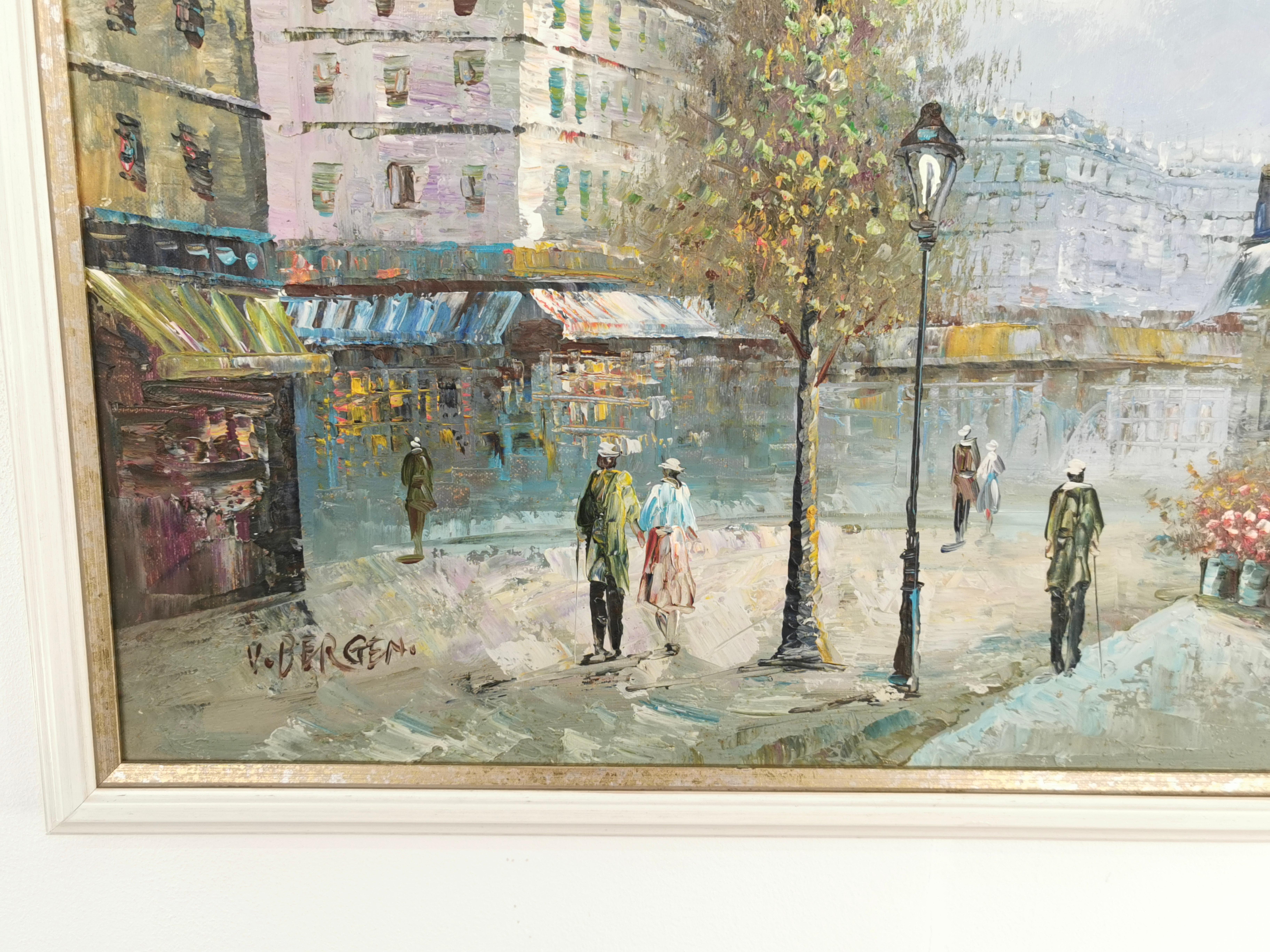 Early 20th Century V. Bergen French Street Scene Oil On Canvas For Sale 1