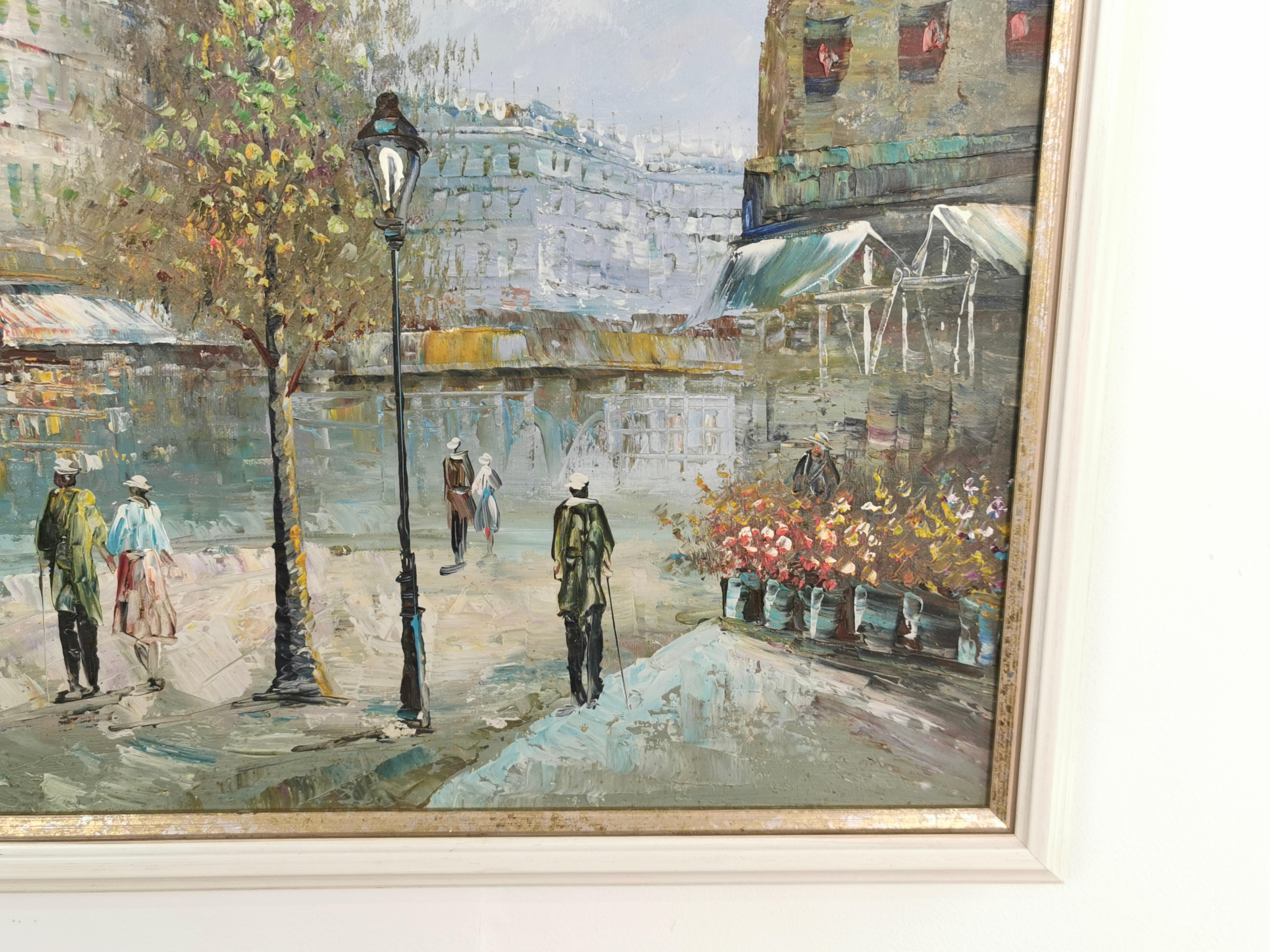 Early 20th Century V. Bergen French Street Scene Oil On Canvas For Sale 2