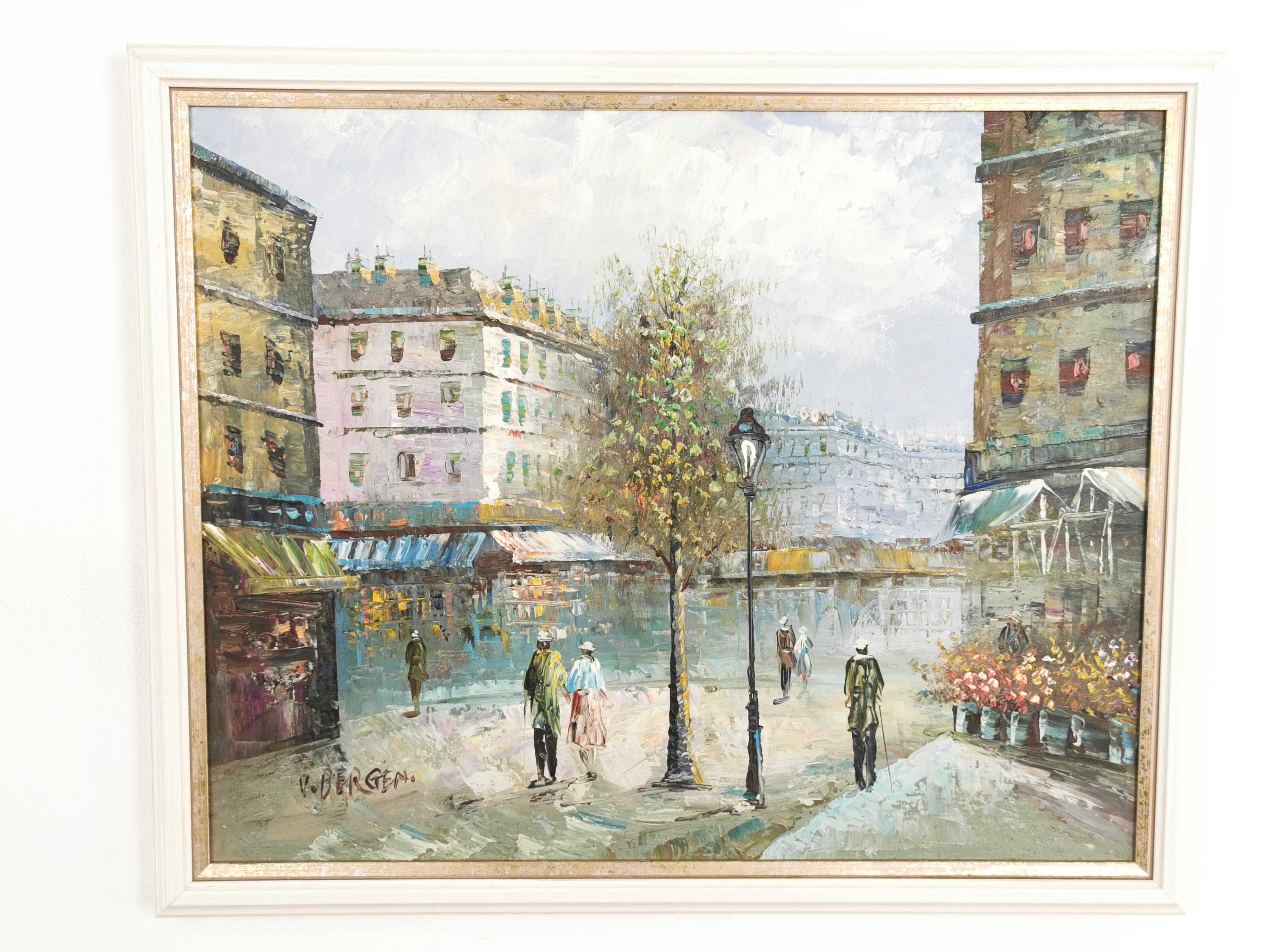 Early 20th Century V. Bergen French Street Scene Oil On Canvas For Sale 3