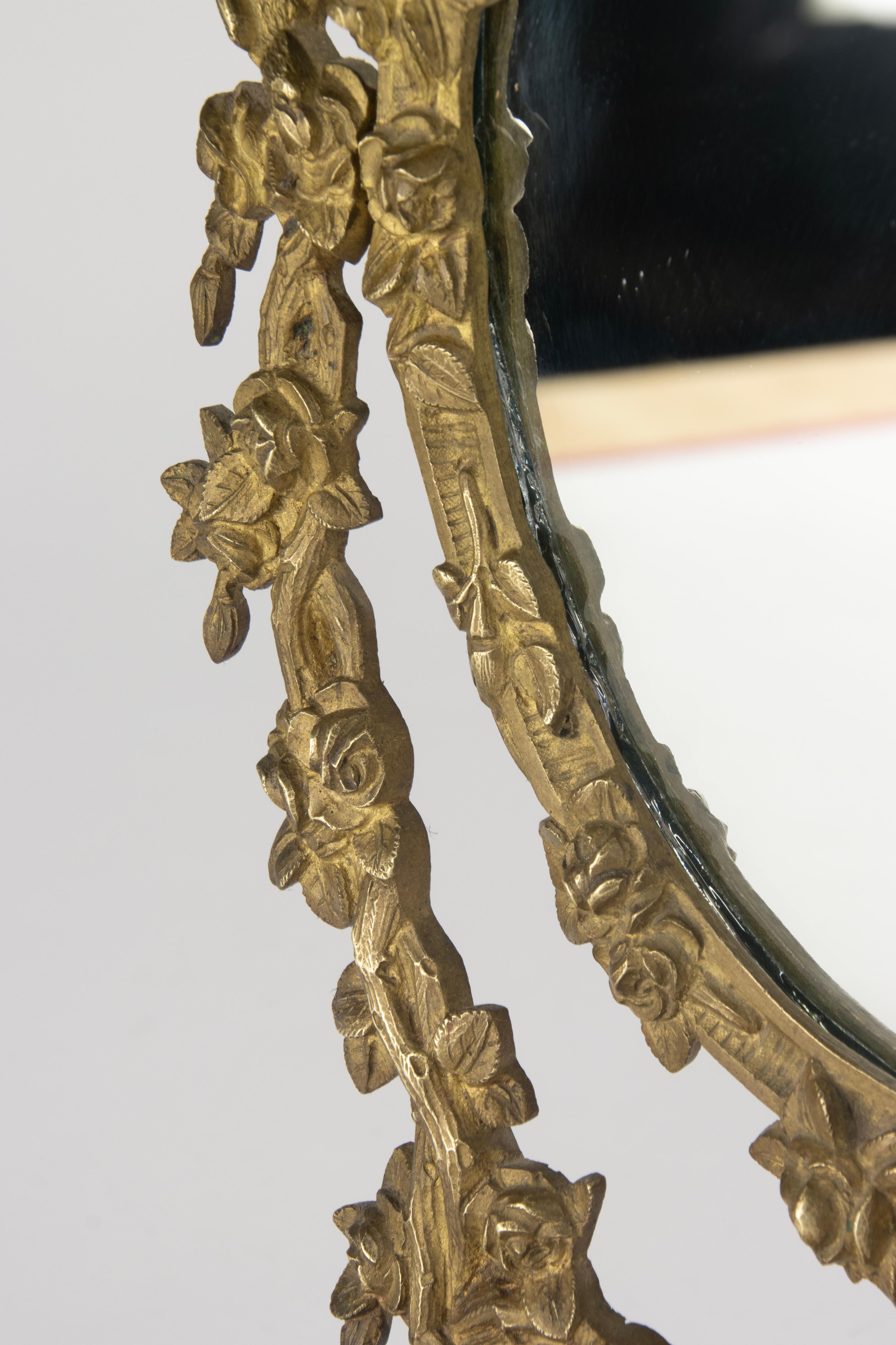 Miroir de courtoisie du début du XXe siècle - France - Bronze - Motif d'oiseaux et de fleurs en vente 4