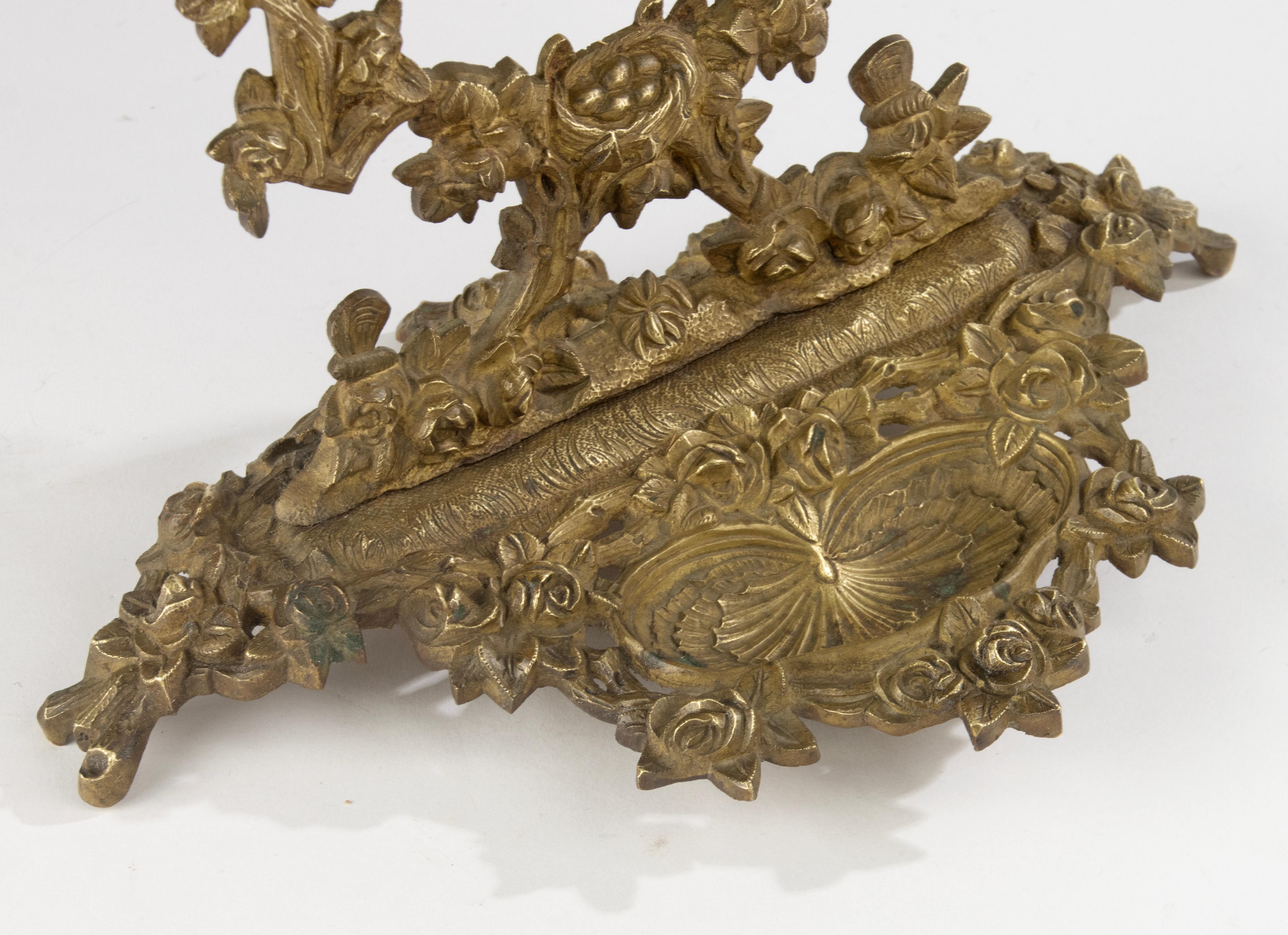 Miroir de courtoisie du début du XXe siècle - France - Bronze - Motif d'oiseaux et de fleurs en vente 6