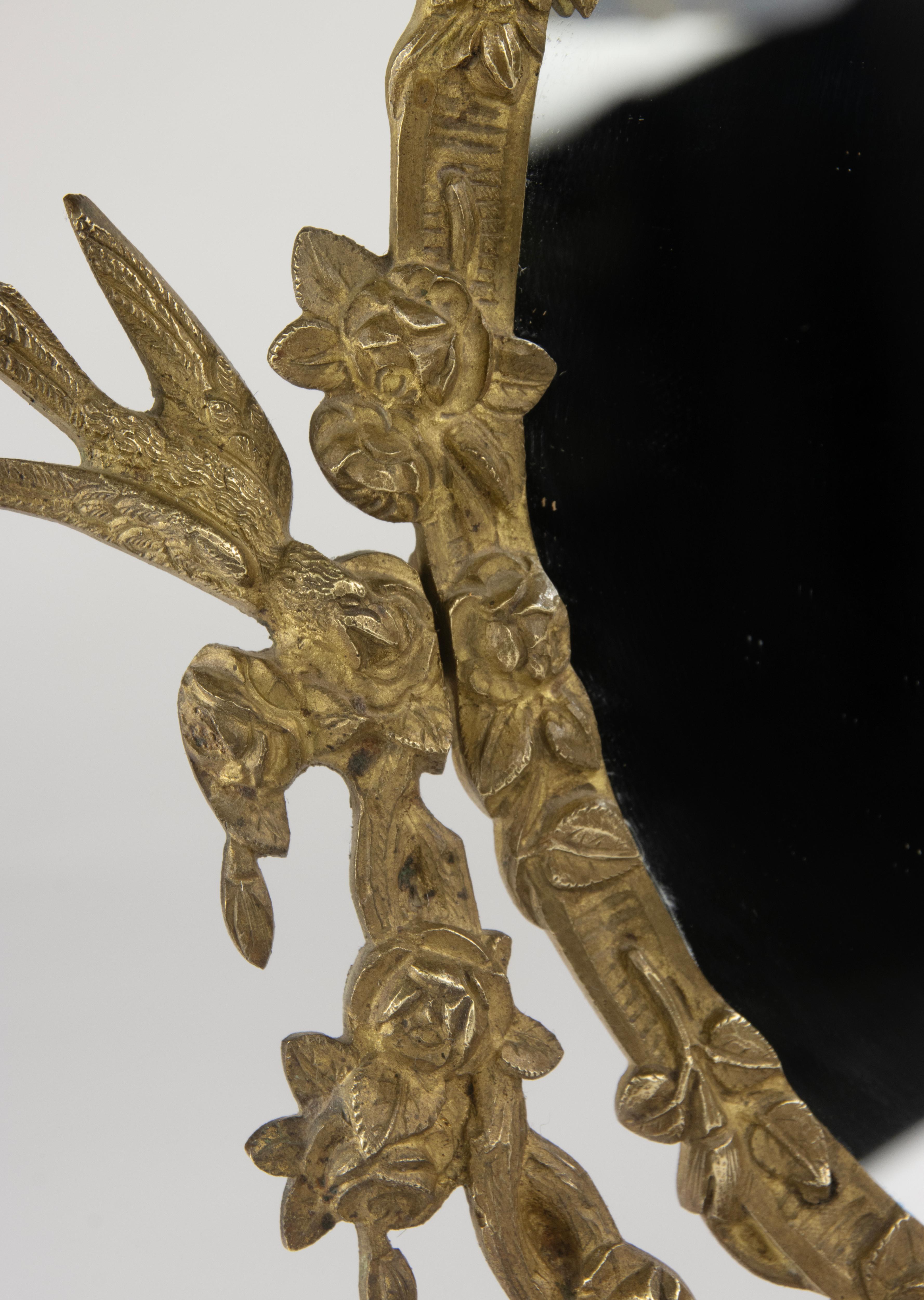 Miroir de courtoisie du début du XXe siècle - France - Bronze - Motif d'oiseaux et de fleurs en vente 10