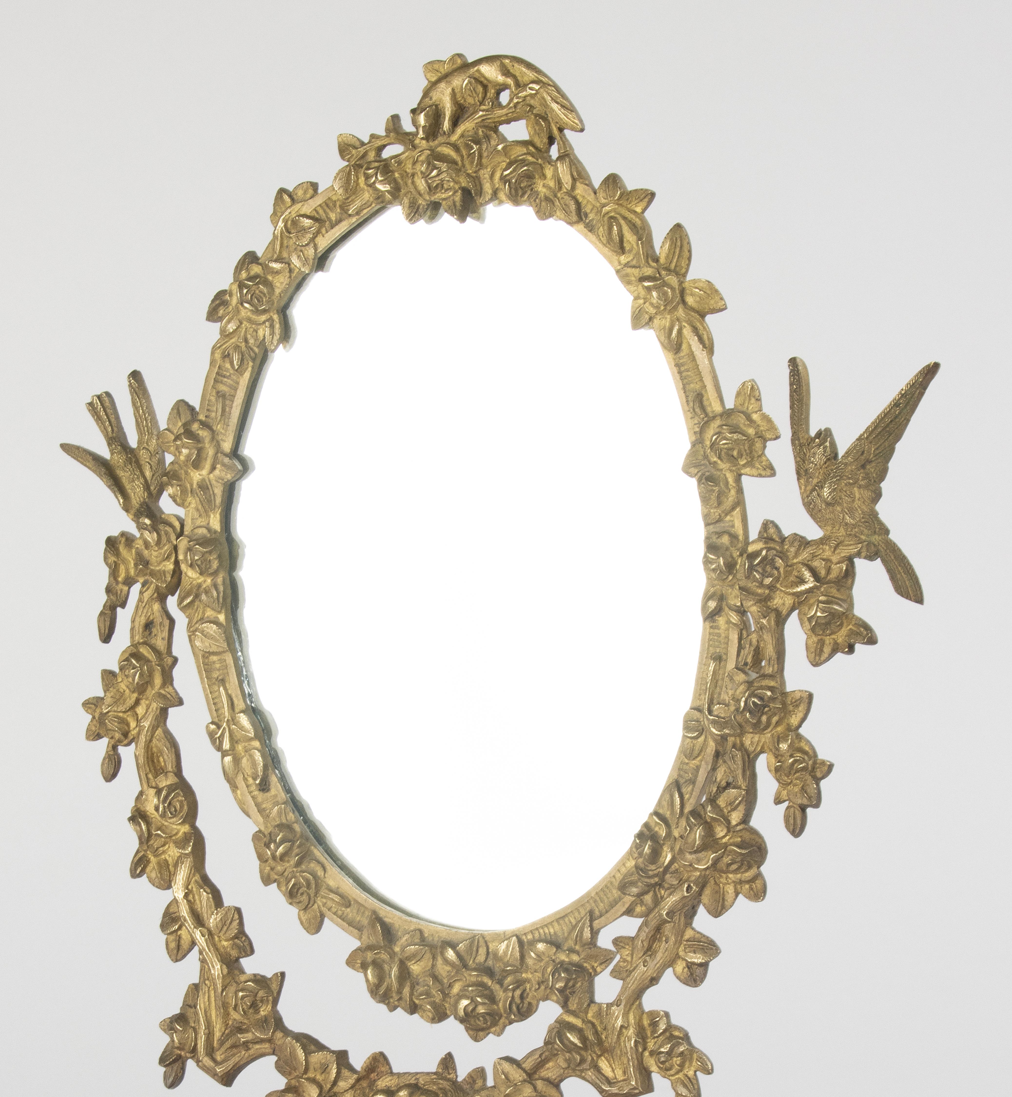 Forêt-Noire Miroir de courtoisie du début du XXe siècle - France - Bronze - Motif d'oiseaux et de fleurs en vente