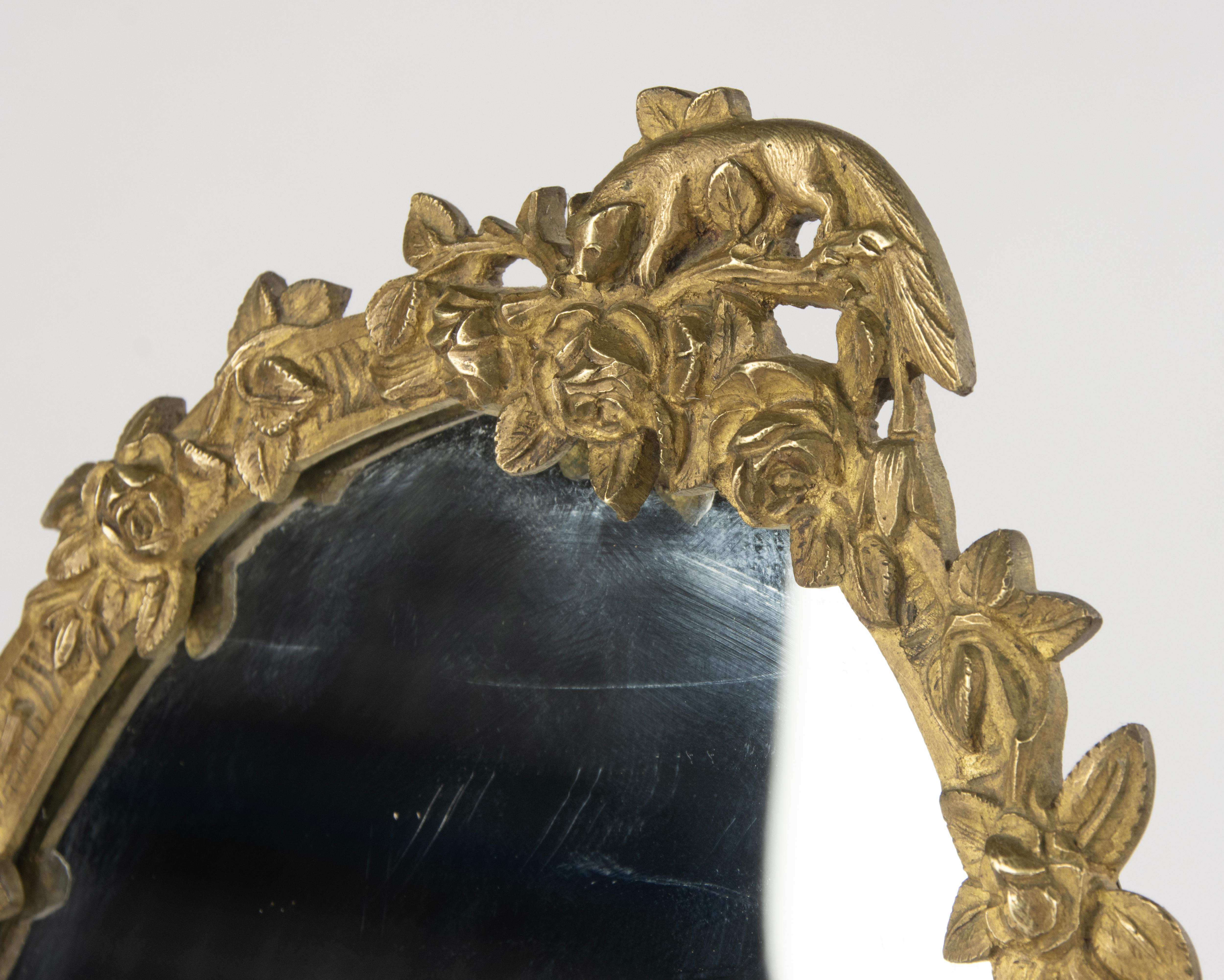 20ième siècle Miroir de courtoisie du début du XXe siècle - France - Bronze - Motif d'oiseaux et de fleurs en vente