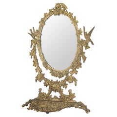 Frühe 20. Jahrhundert Vanity Spiegel - Frankreich - Bronze - Vögel und Blumenmotiv