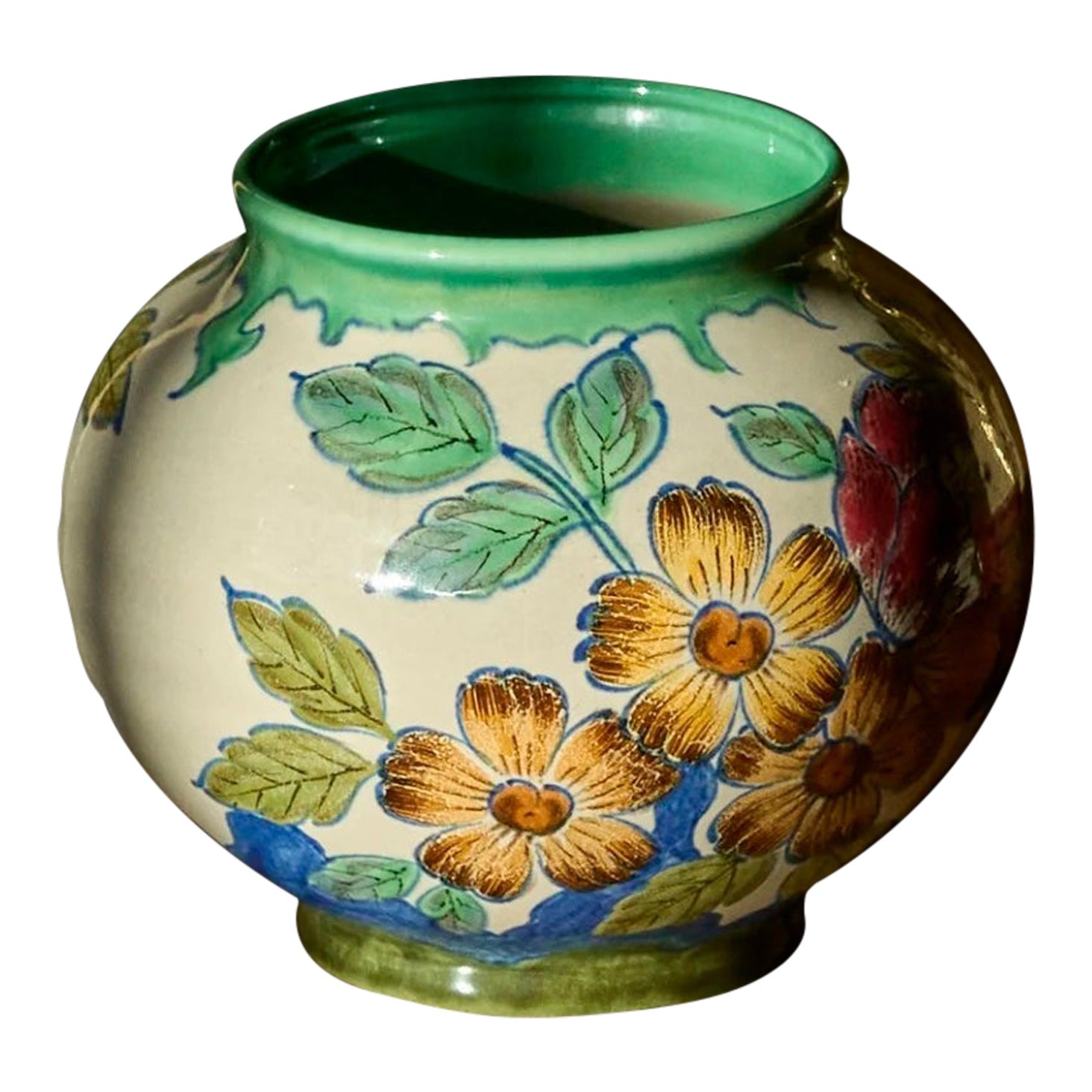 Early 20th Century Vase with Flower Decor Gouda Holland