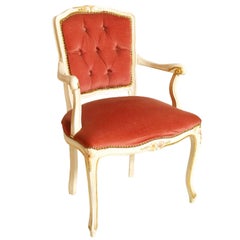 Early 20th Century Venetian Baroque Armchairs, Lacquered Pink Velvet Upholstered