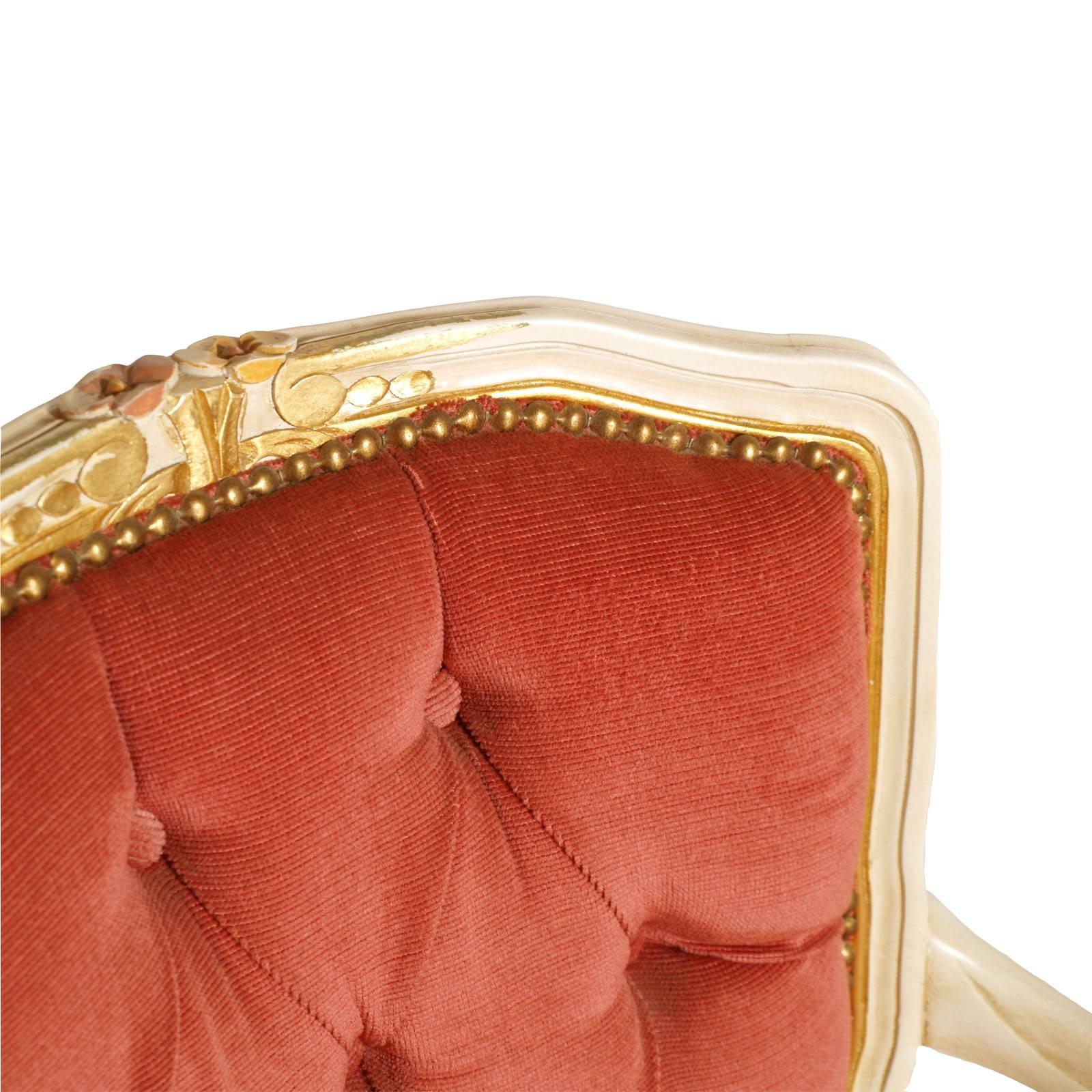 Italian Early 20th Century Venetian Baroque Armchairs, Lacquered Pink Velvet Upholstered For Sale