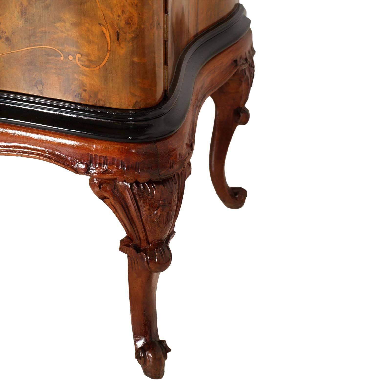 Hand-Carved Early 20th Century Venetian Baroque Mirrored Sideboard Carved Walnut Burl Walnut