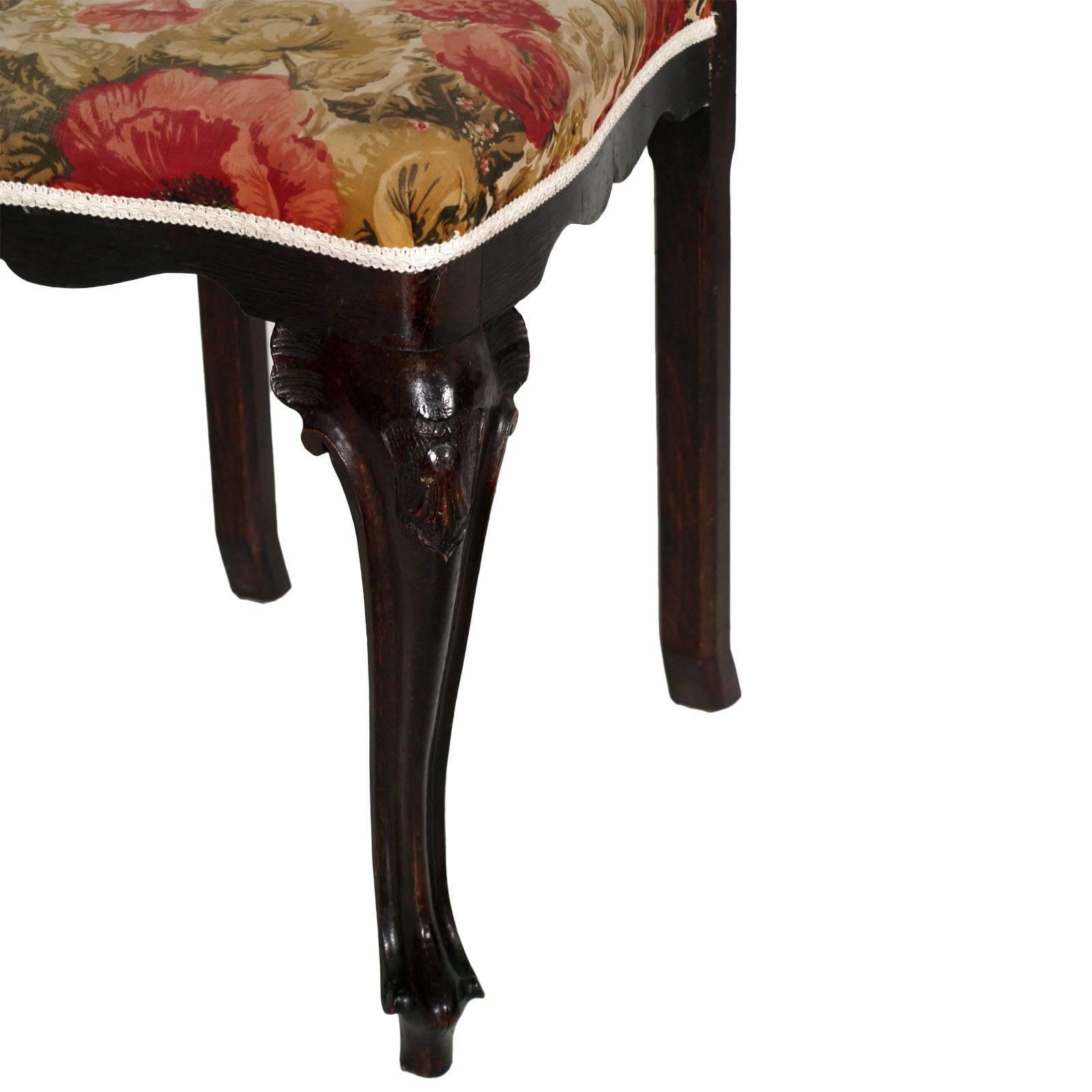Early 20th Century Venetian Baroque Side Chairs, Hand-Carved Walnut Wax-Polished In Good Condition In Vigonza, Padua