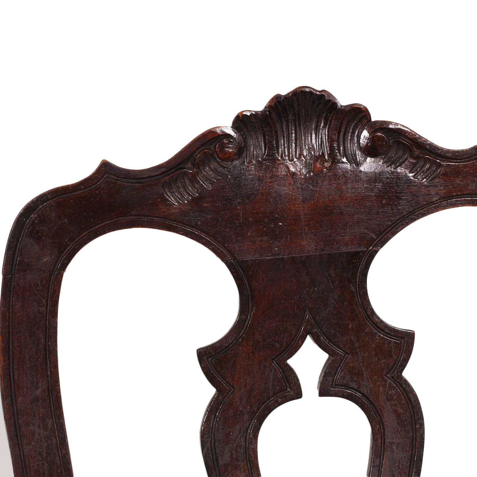 Early 20th Century Venetian Baroque Side Chairs, Hand-Carved Walnut Wax-Polished 1
