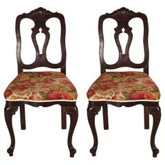 Early 20th Century Venetian Baroque Side Chairs, Hand-Carved Walnut Wax-Polished