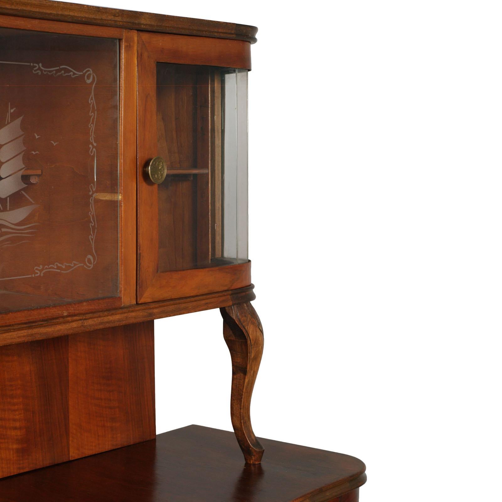Venetian Baroque Sideboard, Display cabinet, hand-carved Walnut Veneer Walnut For Sale 3