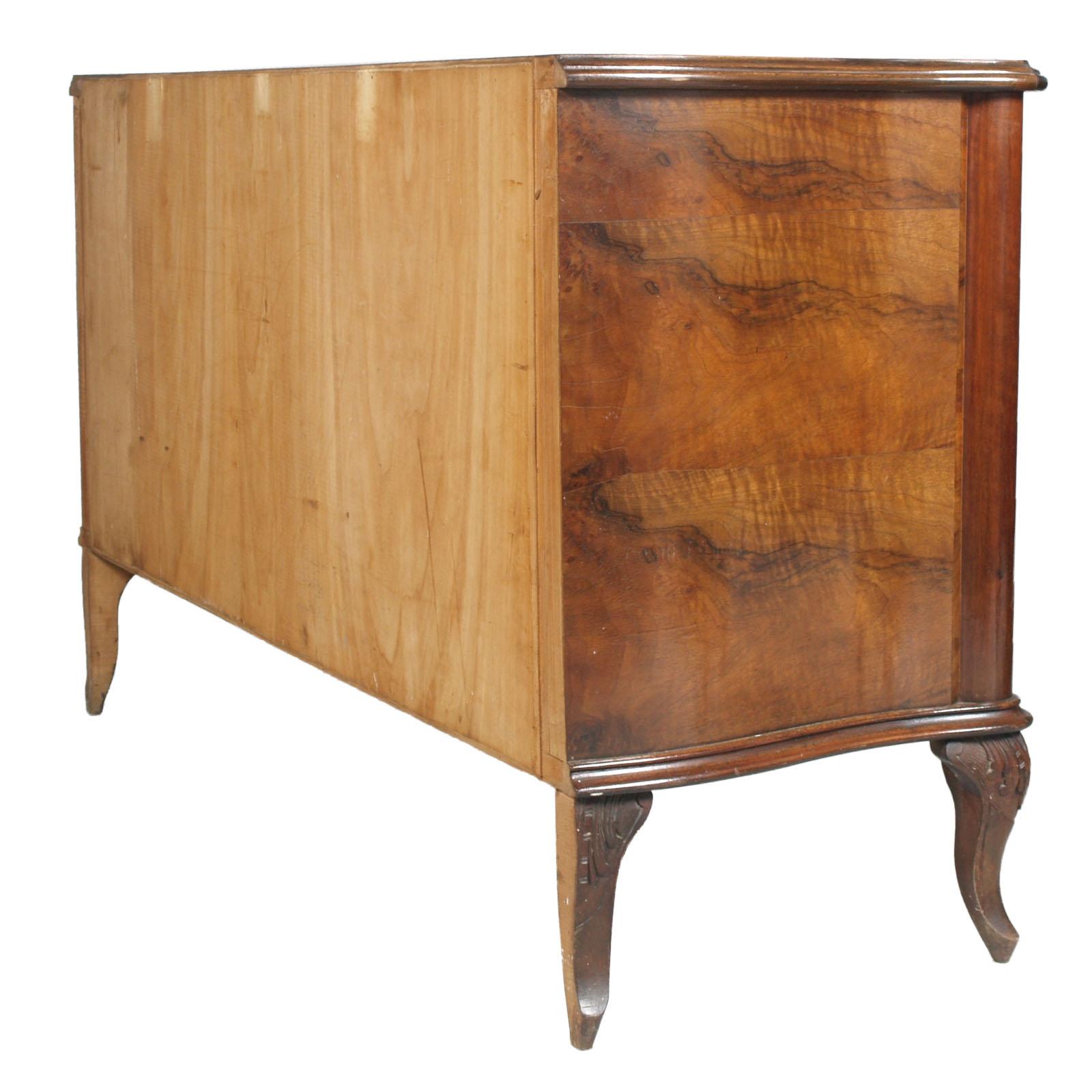 Early 20th Century Venetian Chippendale Six Drawers Dresser, Walnut Burl Walnut 6