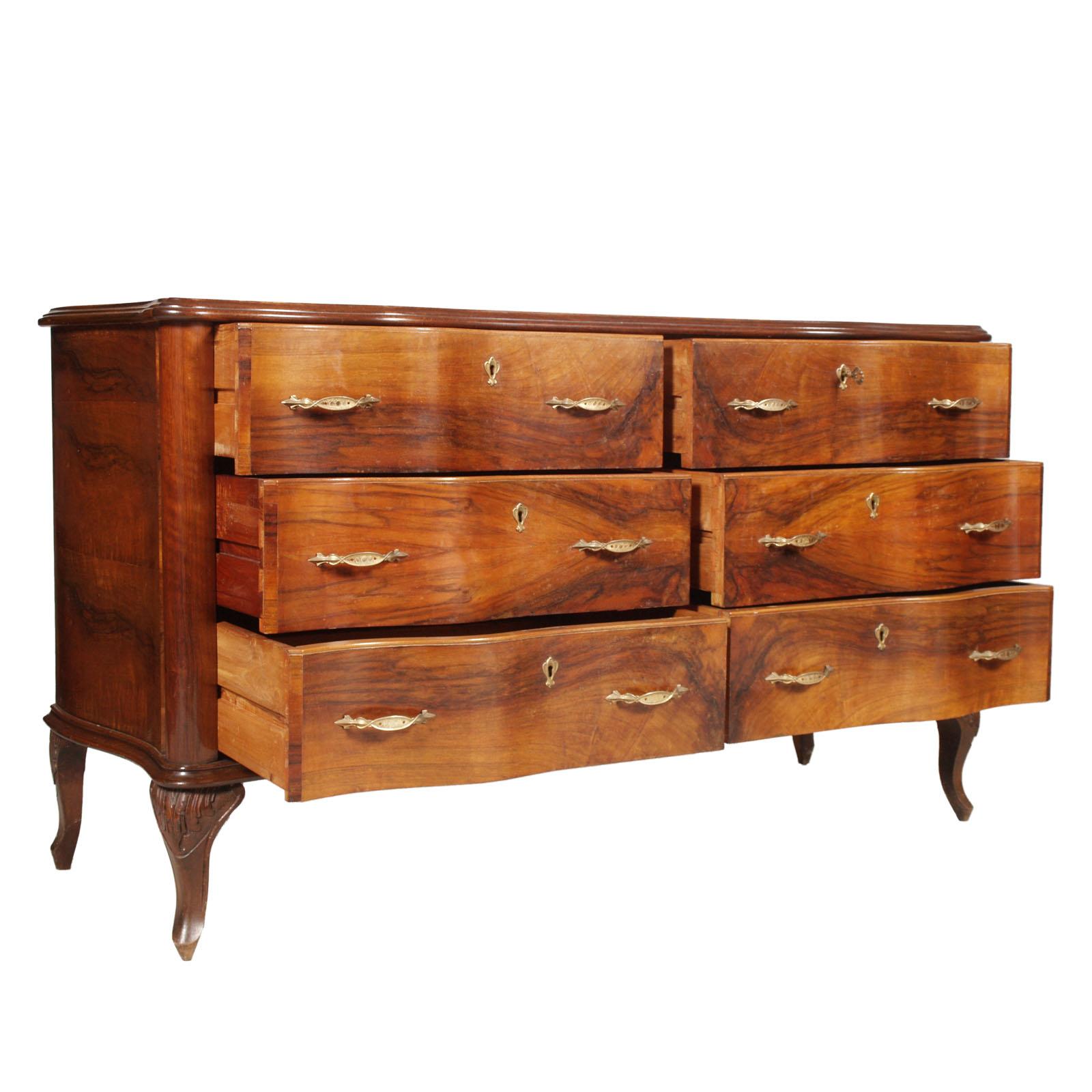 Early 20th Century Venetian Chippendale Six Drawers Dresser, Walnut Burl Walnut 4