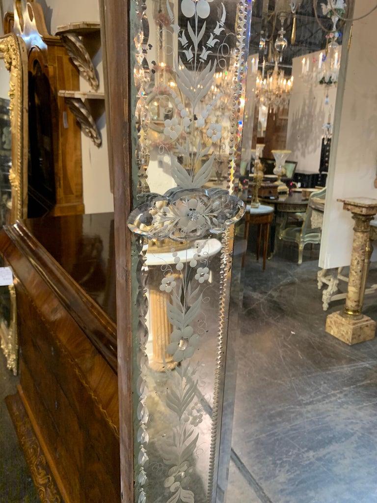 Early 20th Century Venetian Etched Glass Mirror In Good Condition In Dallas, TX