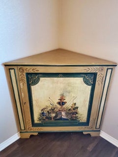 Antique Venetian Italian Provincial Neoclassical Painted Pine Corner Cabinet