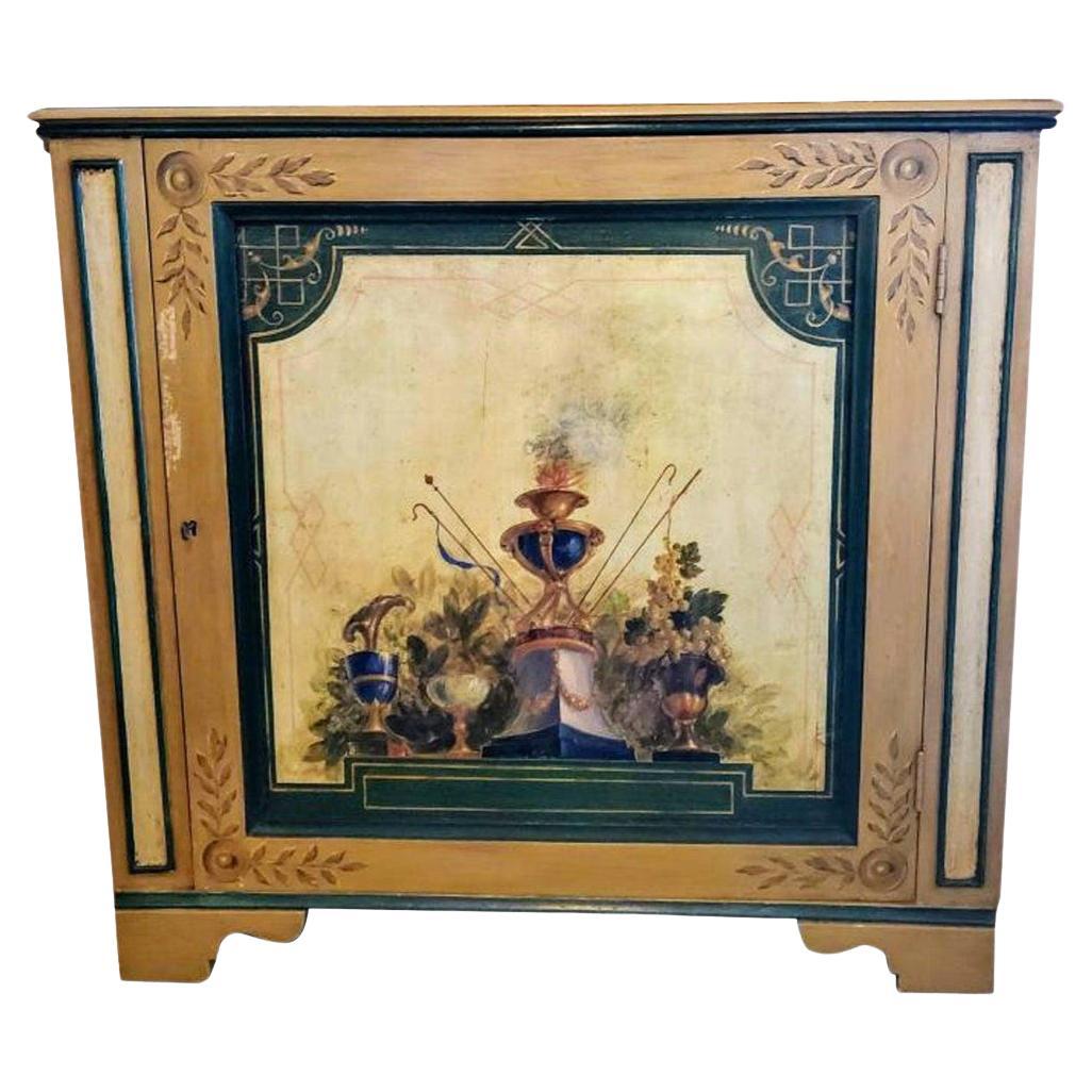 Antiguo armario esquinero veneciano italiano provincial neoclásico de pino pintado en venta