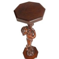Early 20th Century Venetian Hand-Carved Walnut Gueridon Sculpture Pedestal