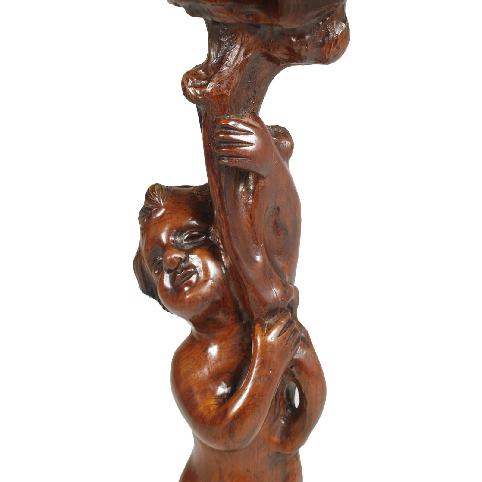 Italian Early 20th Century Venetian Hand-Carved Walnut Gueridon Sculpture Pedestal For Sale