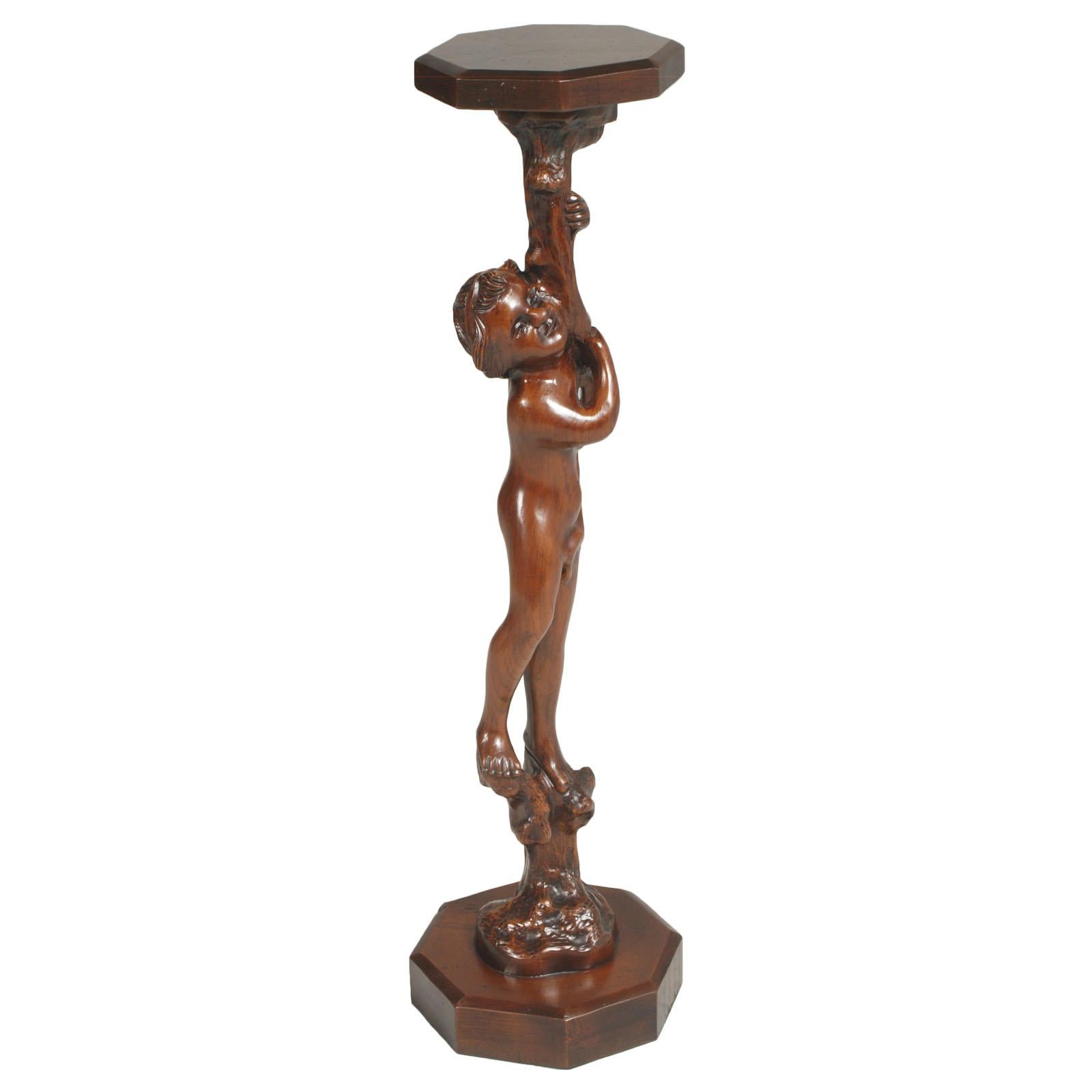 Early 20th Century Venetian Hand-Carved Walnut Gueridon Sculpture Pedestal