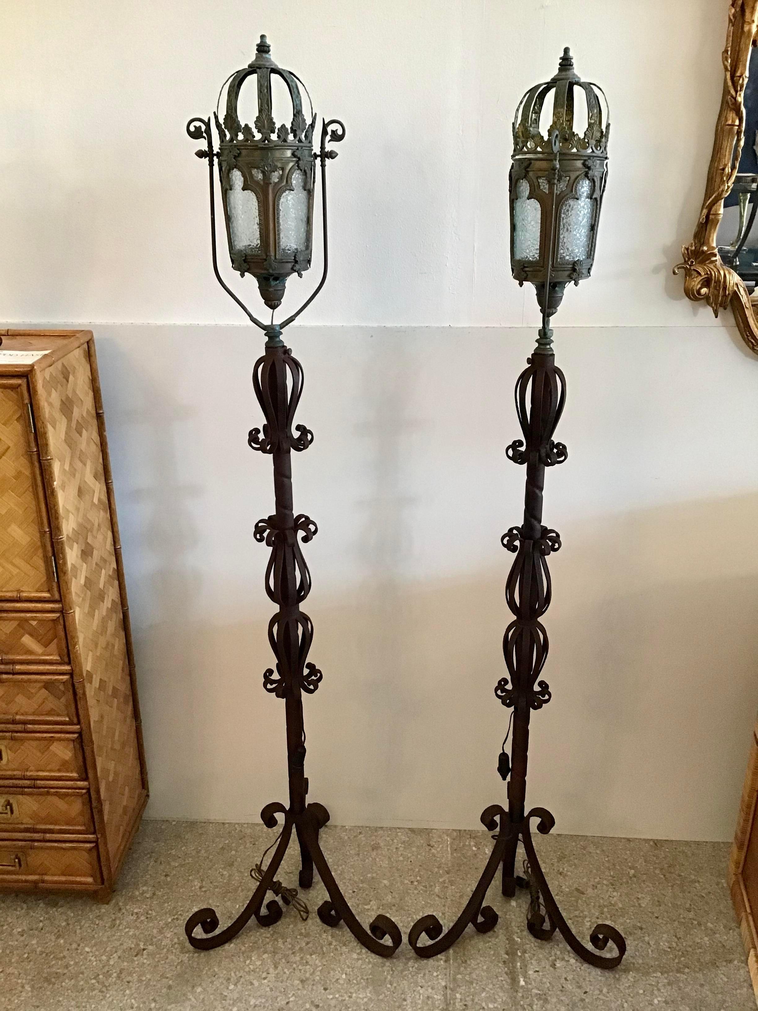 Gothic Early 20th Century Venetian Iron Floor Lamps, a Pair