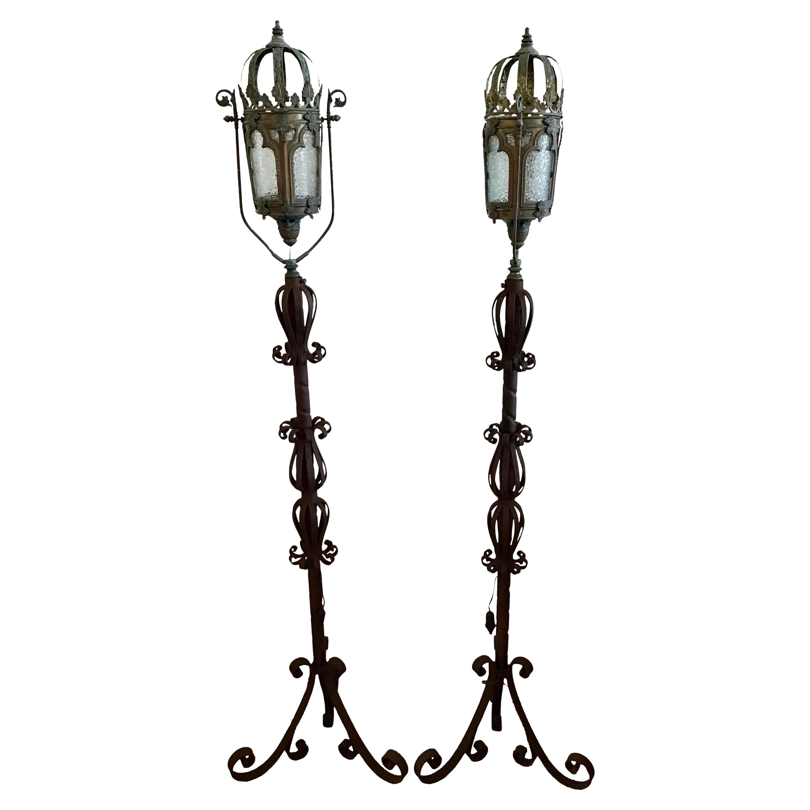 Early 20th Century Venetian Iron Floor Lamps, a Pair