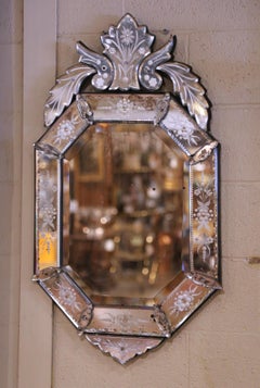 Early 20th Century Venetian Murano Style Beveled Etched Mirror